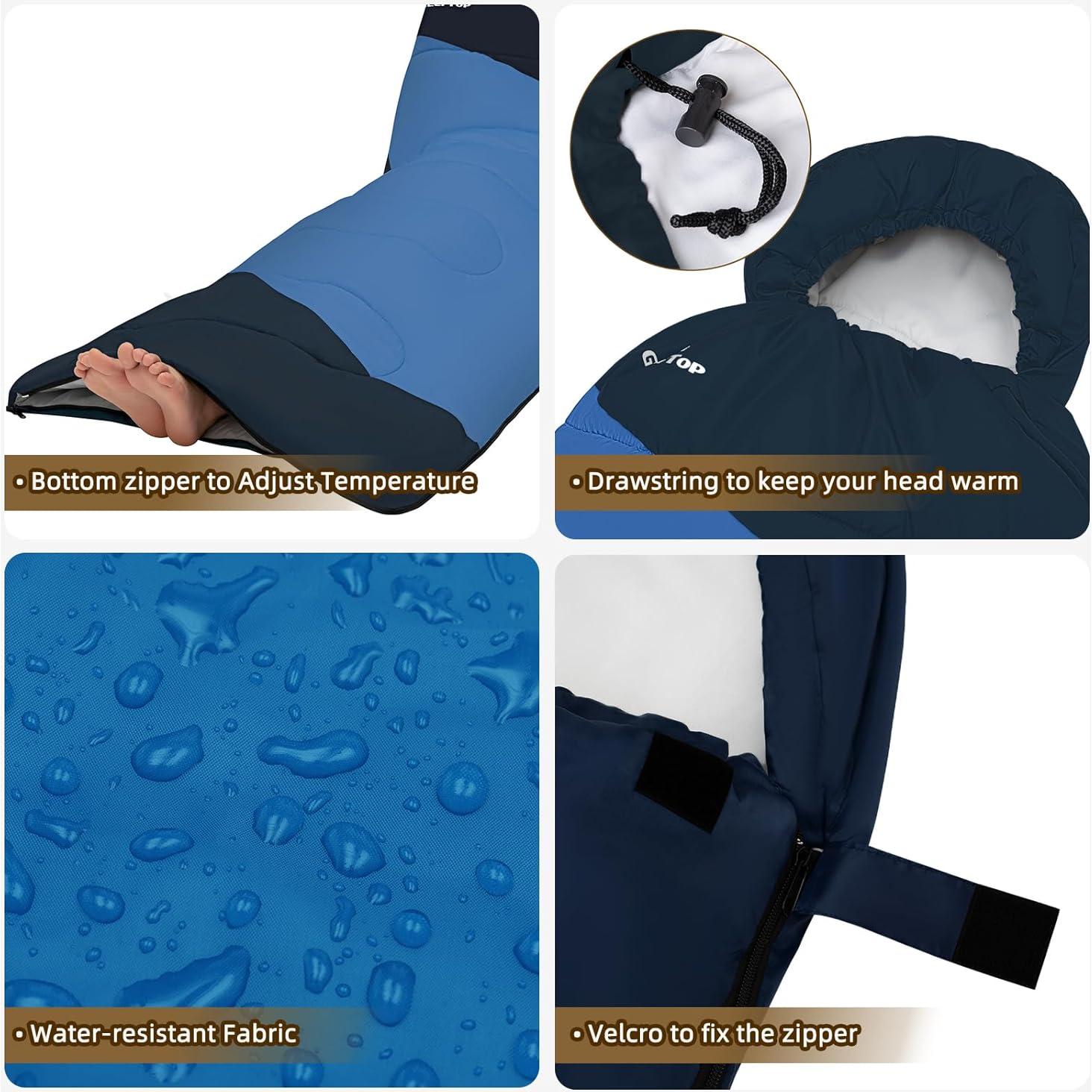 Saco de dormir GEERTOP A-Camping 219 cm Rosa y Azul para Camping