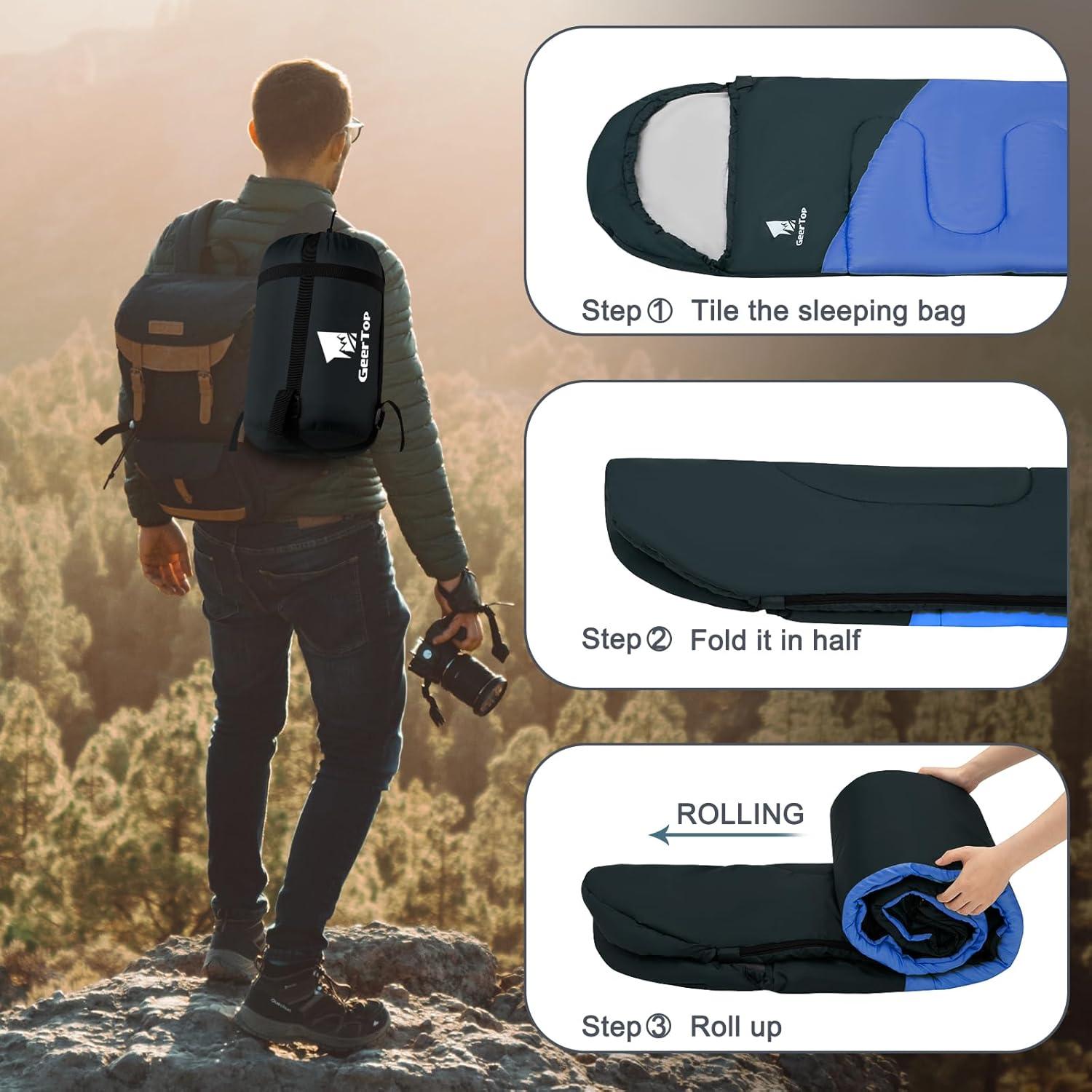 Saco de dormir GEERTOP A-Camping 219 cm Rosa y Azul para Camping