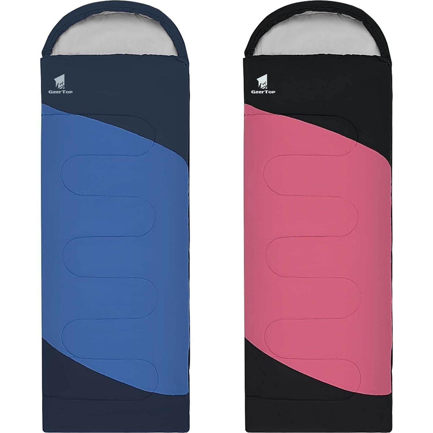 Saco de dormir GEERTOP A-Camping 219 cm Rosa y Azul para Camping