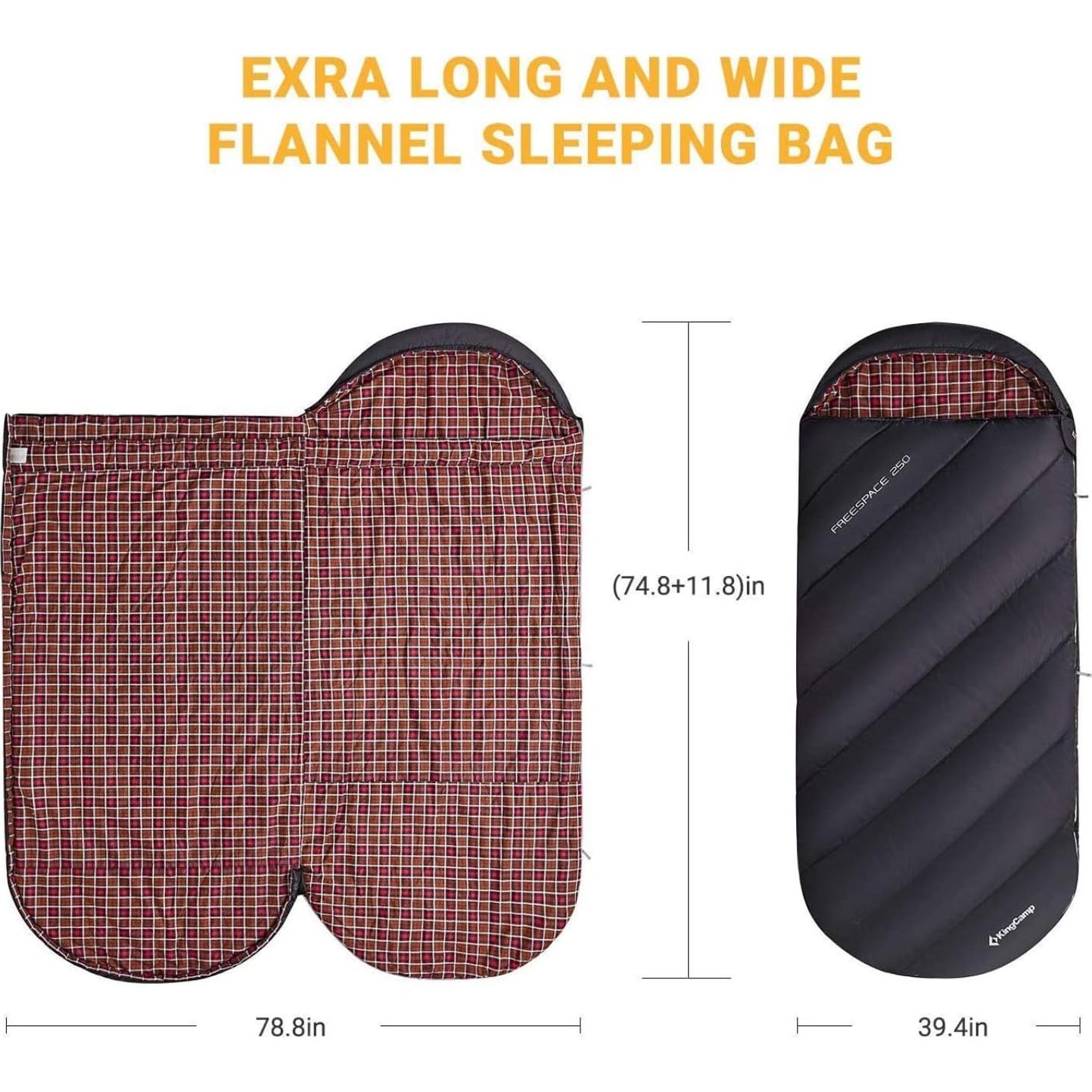 Saco de Dormir KingCamp Extra Ancho 220x100 cm 3 Temporadas