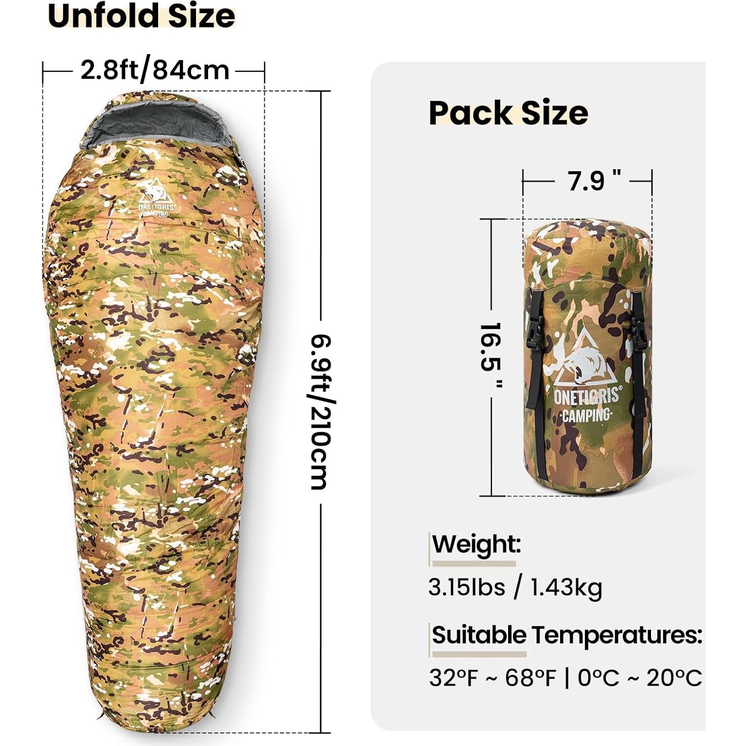 Saco de Dormir Mummy OneTigris 4 Estaciones 0°C Camo