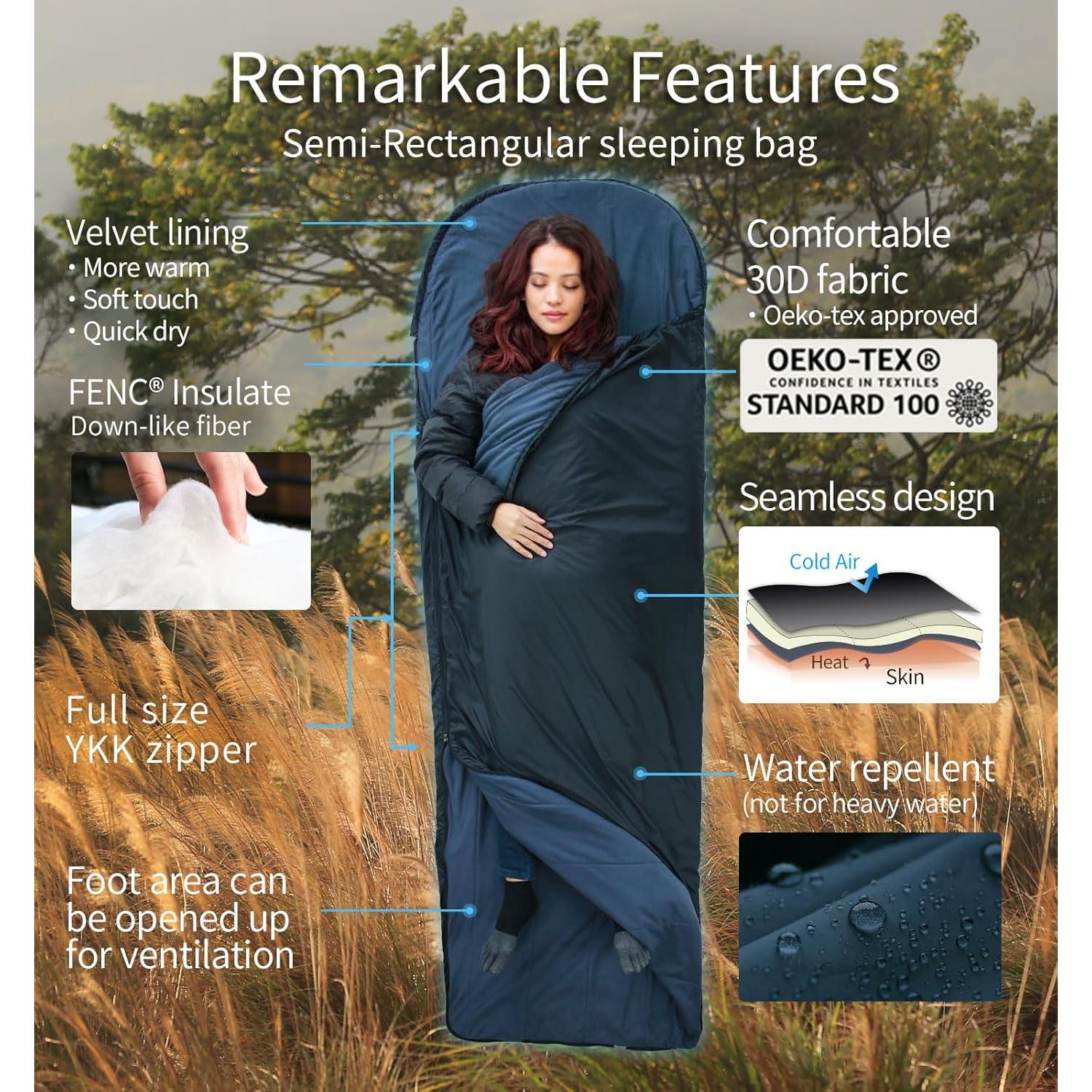 Saco de dormir compacto Litume C065 con forro de terciopelo