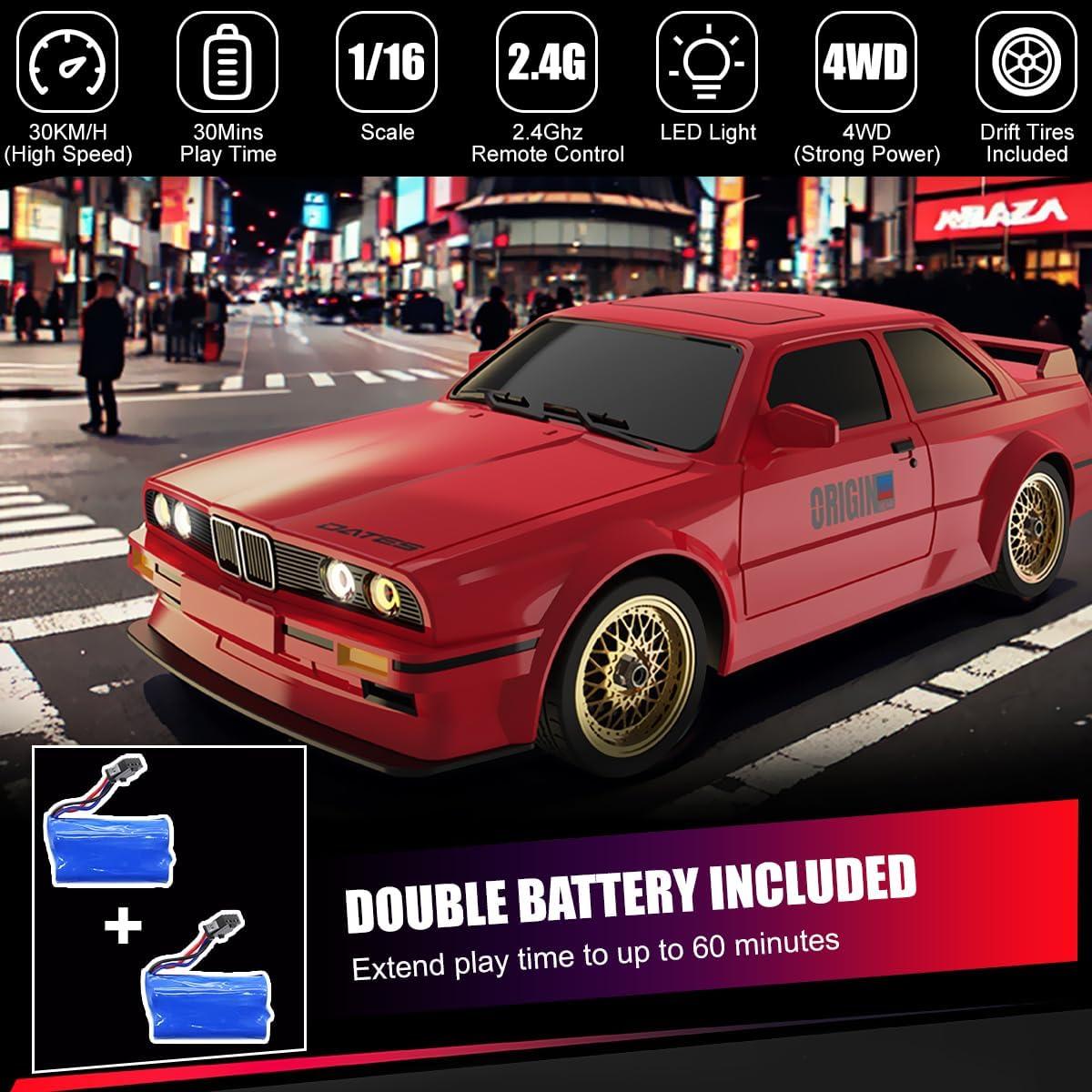 Coche RC Drift Hitish 1:16 30KM/h con Luces LED y Baterías