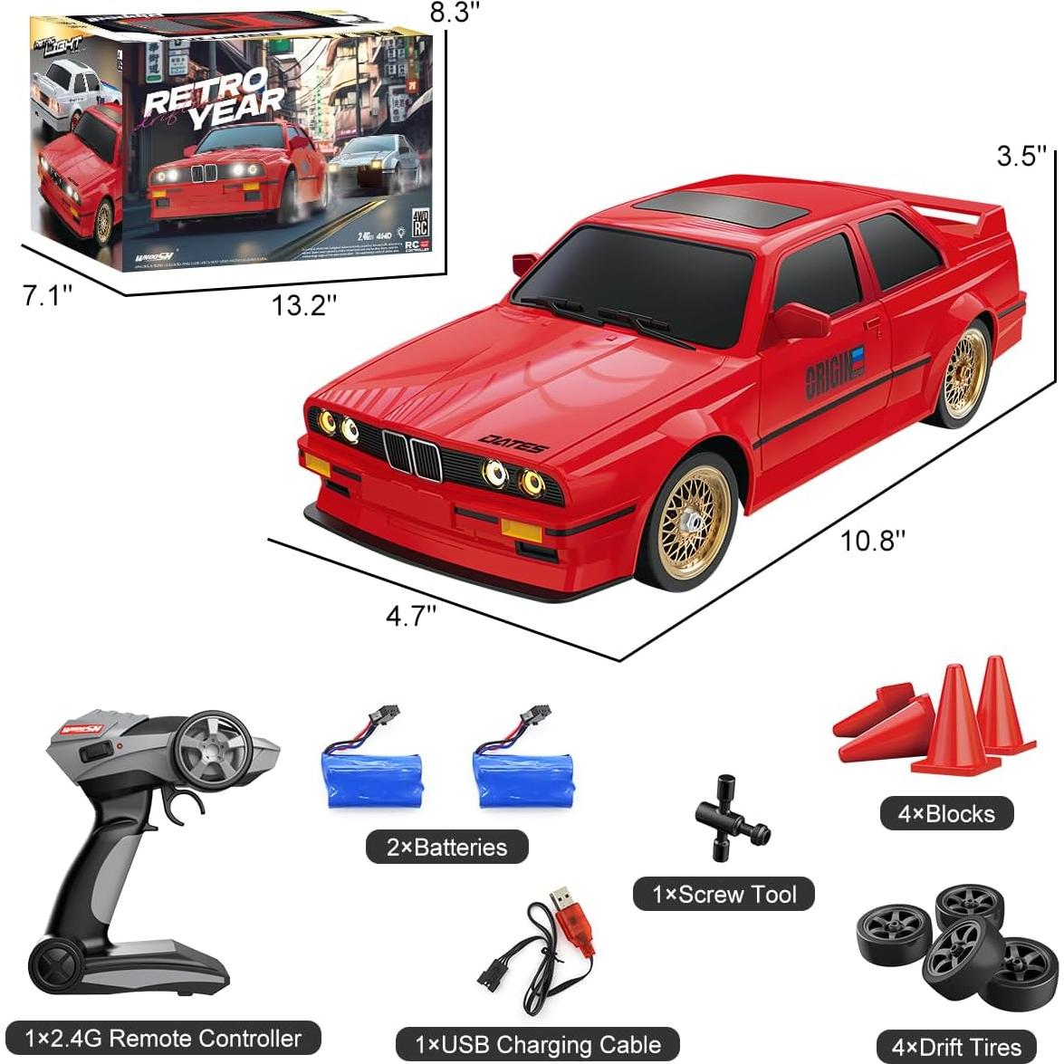 Coche RC Drift Hitish 1:16 30KM/h con Luces LED y Baterías