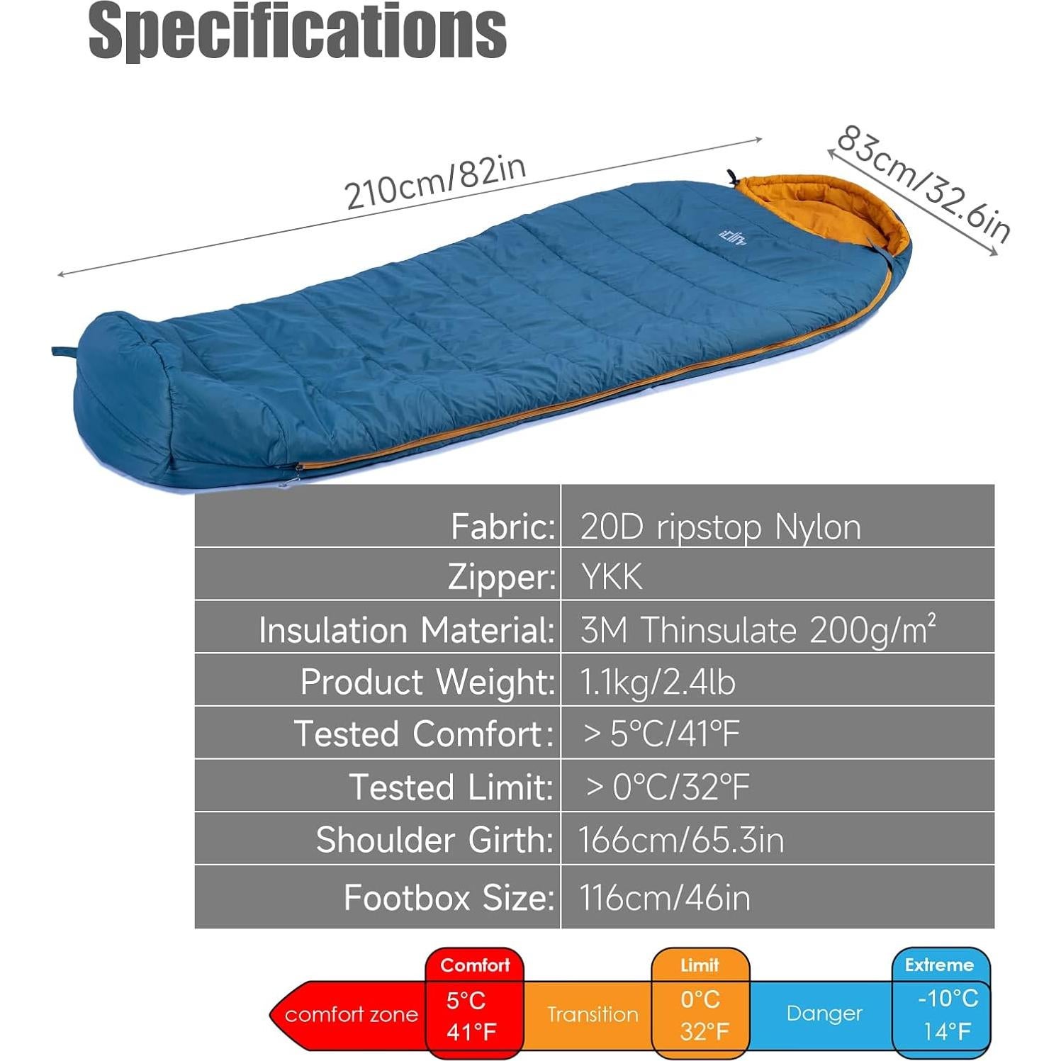 Saco de Dormir Mummy iClimb 3M Thinsulate 1.36 kg Negro