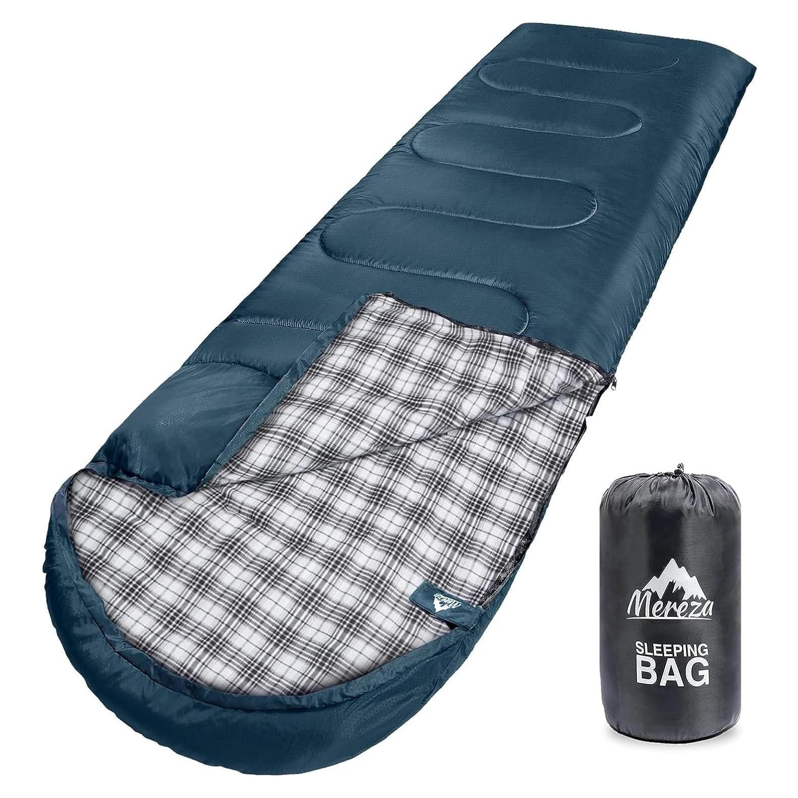 Saco de Dormir MEREZA Flannel XL para Camping 4 Estaciones