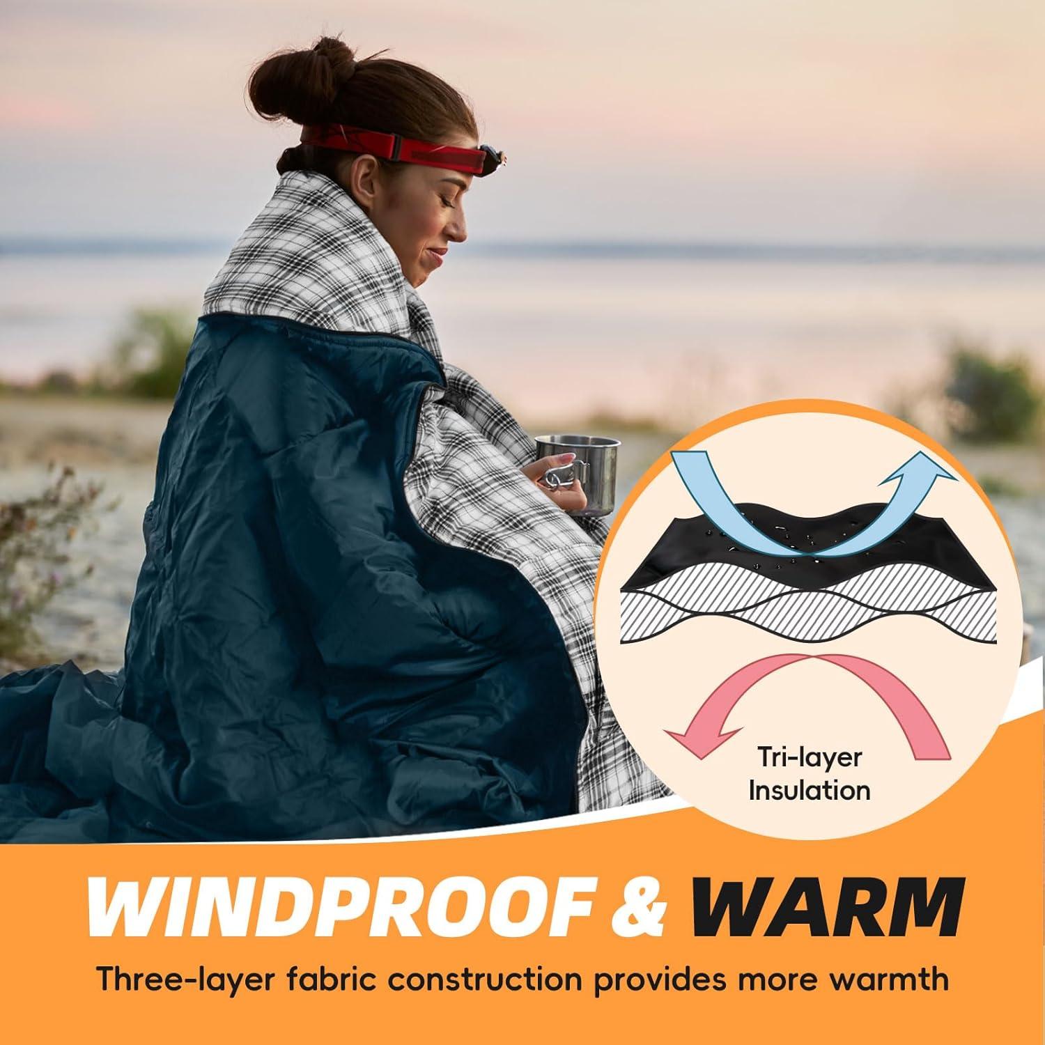 Saco de Dormir MEREZA Flannel XL para Camping 4 Estaciones