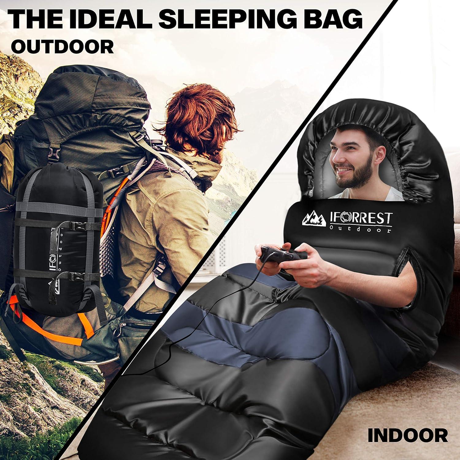 Saco de dormir IFORREST XXL para camping - 87x102cm, 1 persona