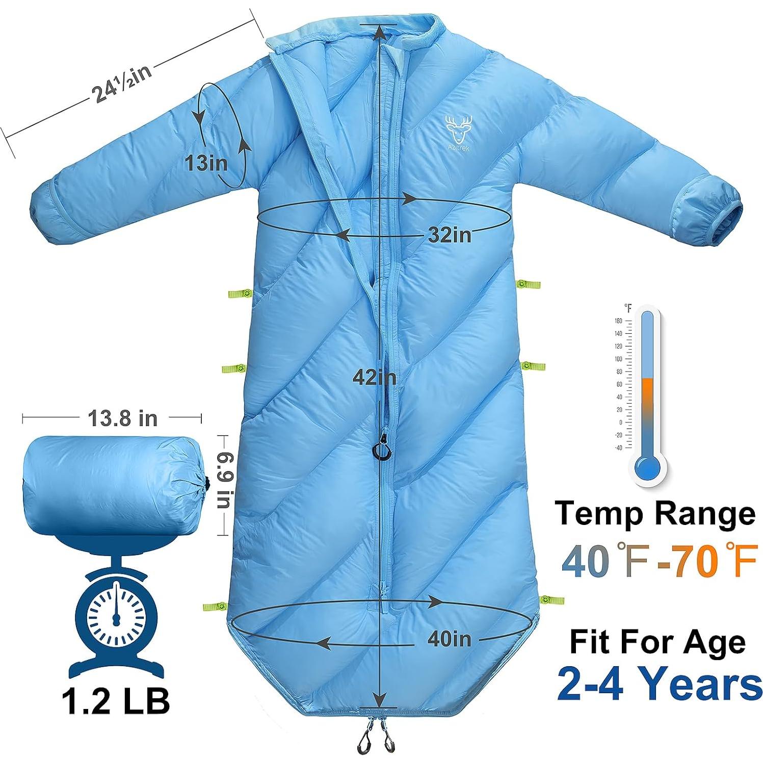 Saco de Dormir Acolchado AZITREK para Niños 2-4 Años