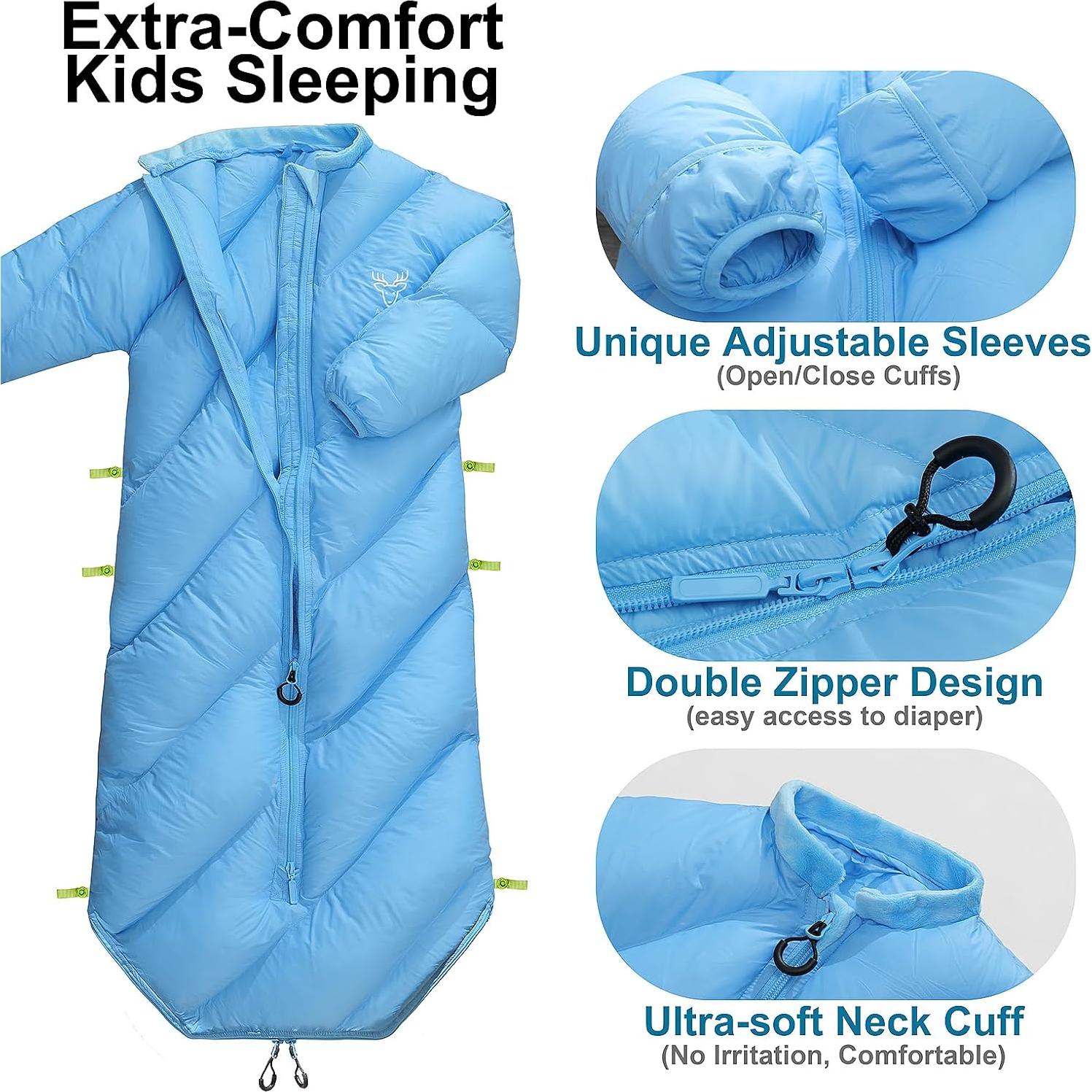 Saco de Dormir Acolchado AZITREK para Niños 2-4 Años