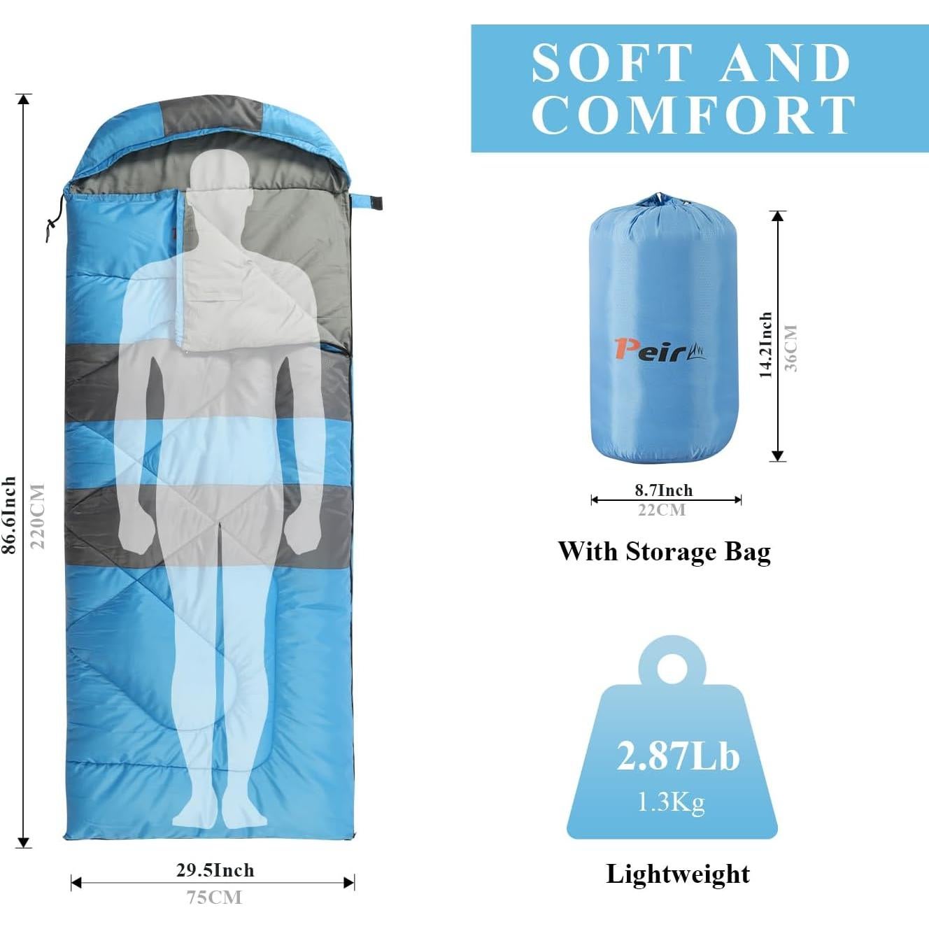 Saco de Dormir Peirhw 3 Estaciones Adulto Impermeable Azul