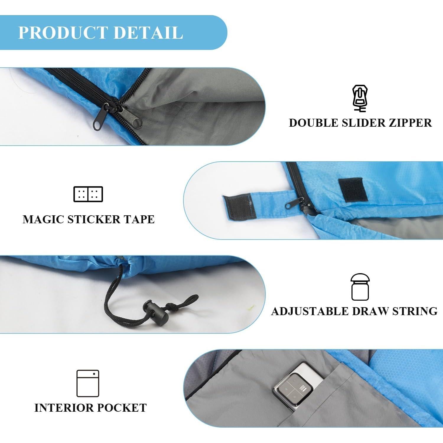 Saco de Dormir Peirhw 3 Estaciones Adulto Impermeable Azul