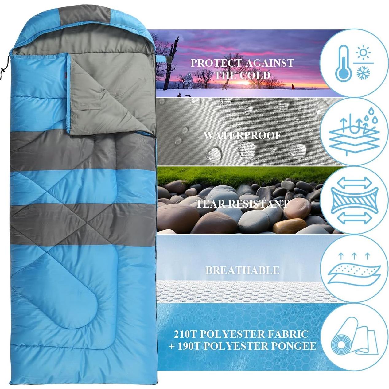 Saco de Dormir Peirhw 3 Estaciones Adulto Impermeable Azul