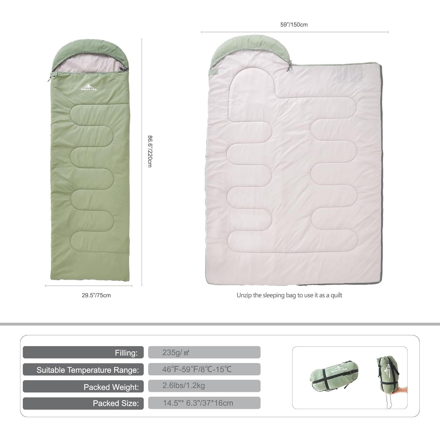 Saco de dormir ligero Nature Link Zoysia-002 1.15kg 8-15°C