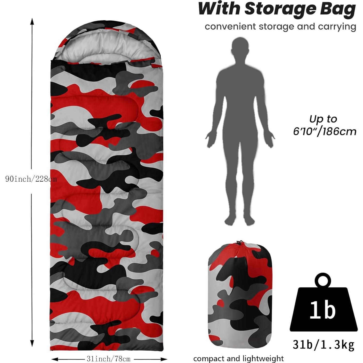 Saco de Dormir Nttopship Individual Camo Rojo 230x80 cm