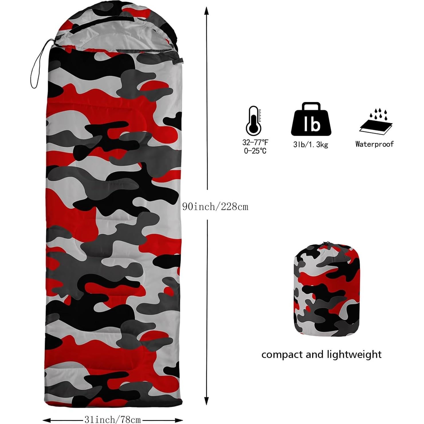 Saco de Dormir Nttopship Individual Camo Rojo 230x80 cm