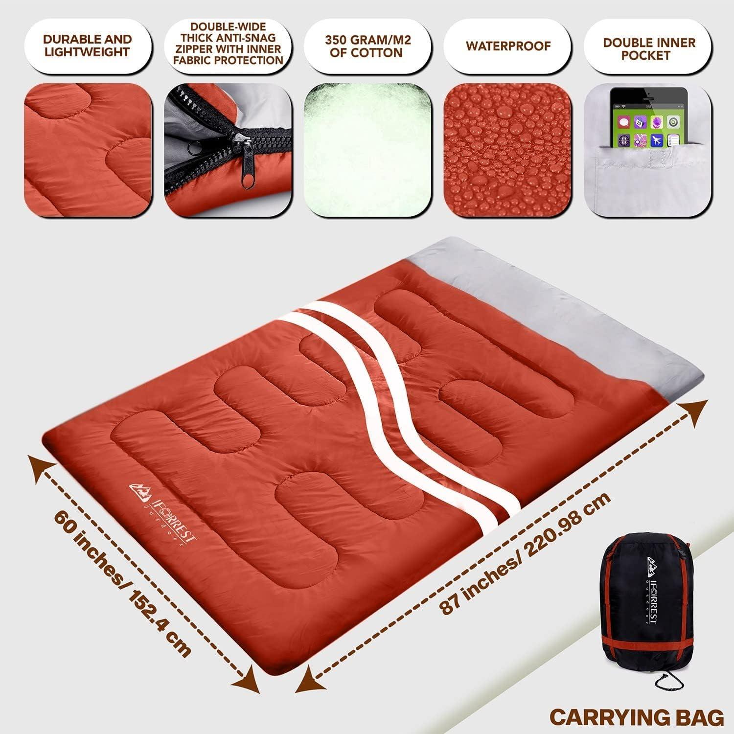 Saco de Dormir Doble IFORREST XL para 2 Personas - Climas Fríos