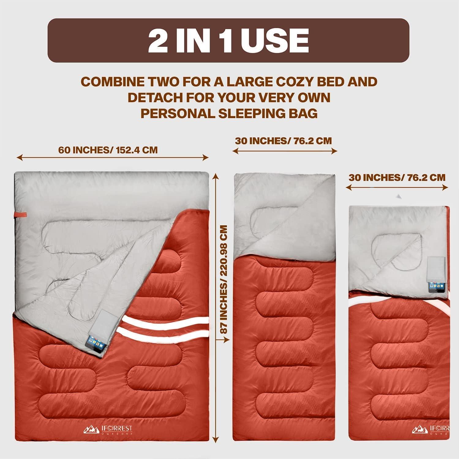 Saco de Dormir Doble IFORREST XL para 2 Personas - Climas Fríos