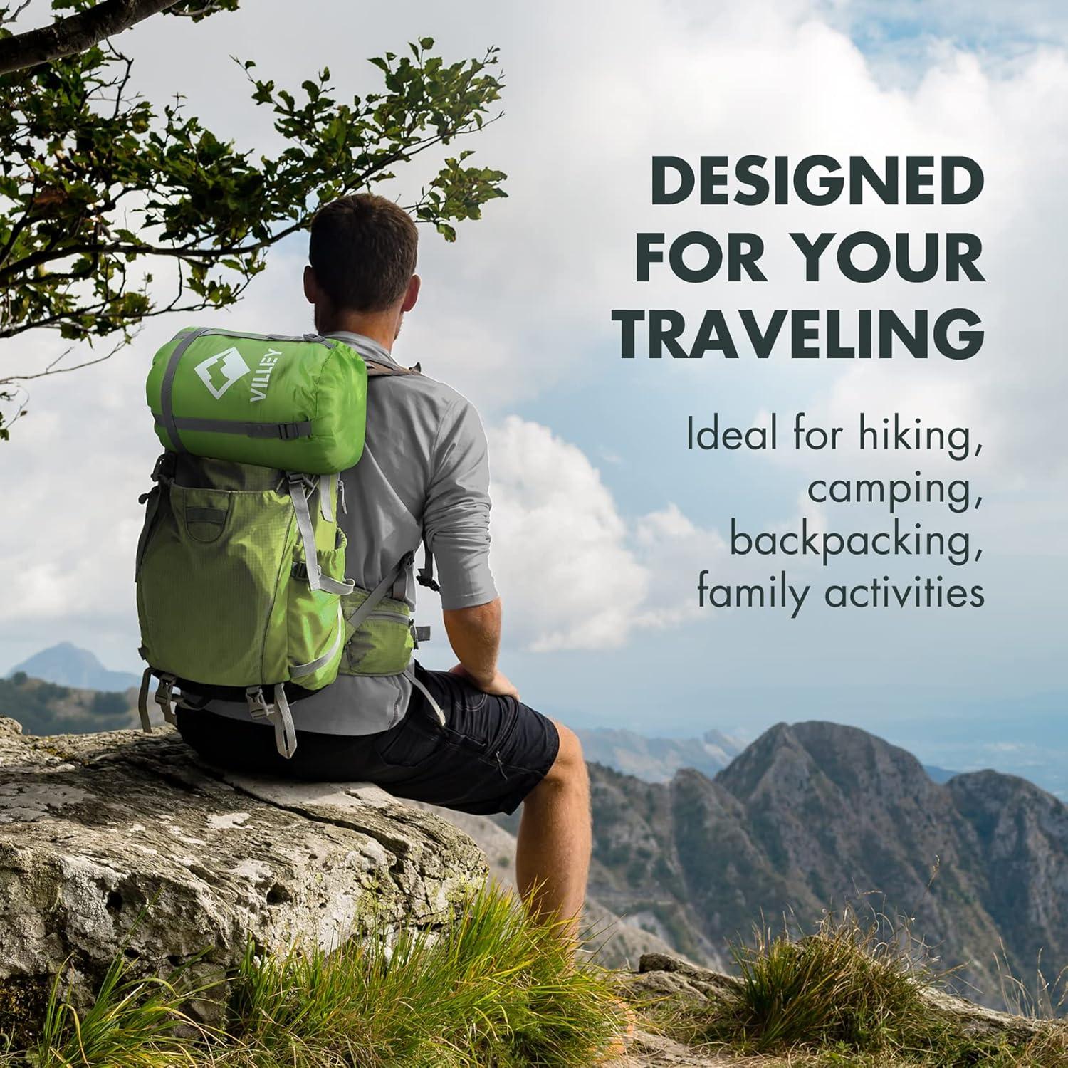 Saco de Dormir VILLEY Momia 220x80cm 1.5kg Verde Camping