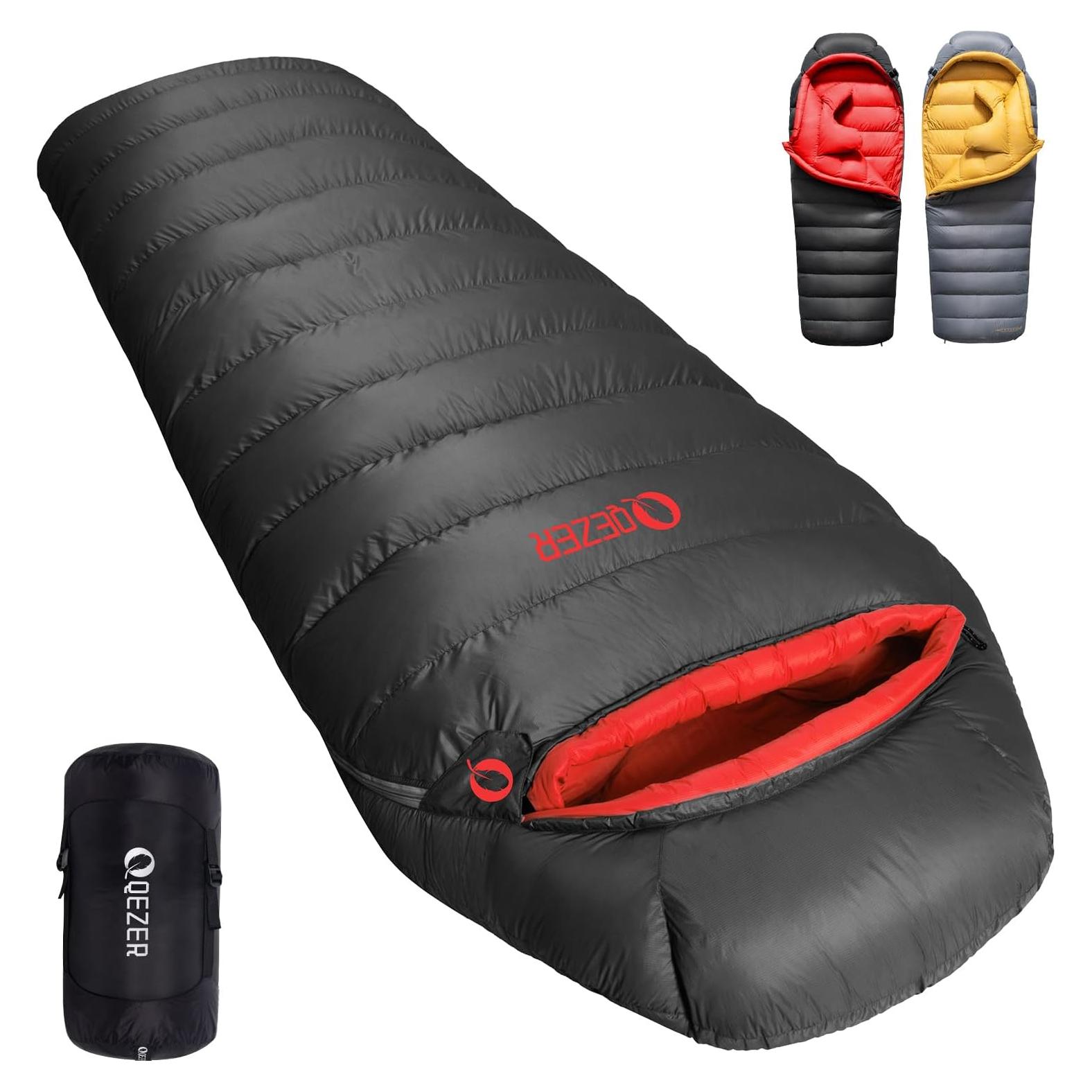 Saco de Dormir QEZER Plumas 620FP 0°C Ultraligero Negro