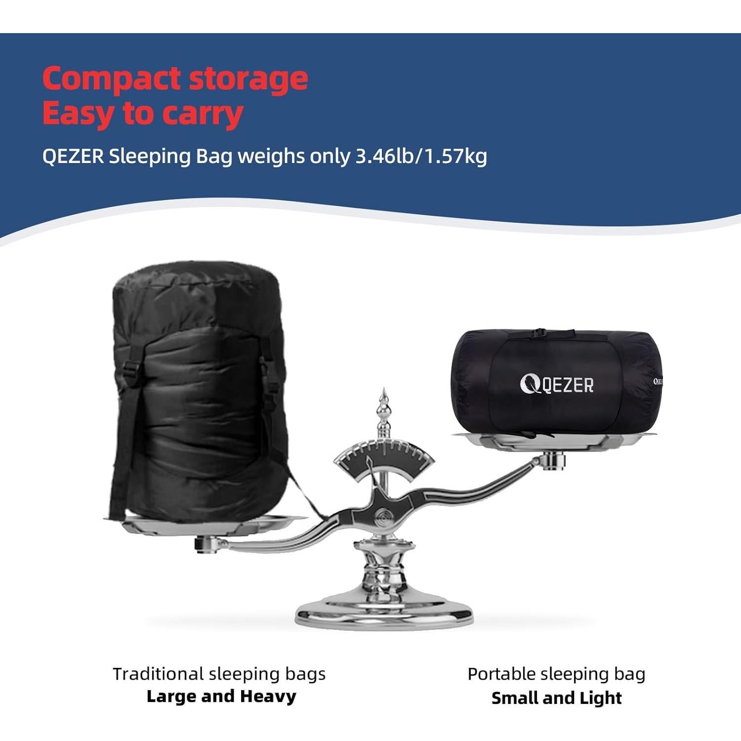 Saco de Dormir QEZER Plumas 620FP 0°C Ultraligero Negro