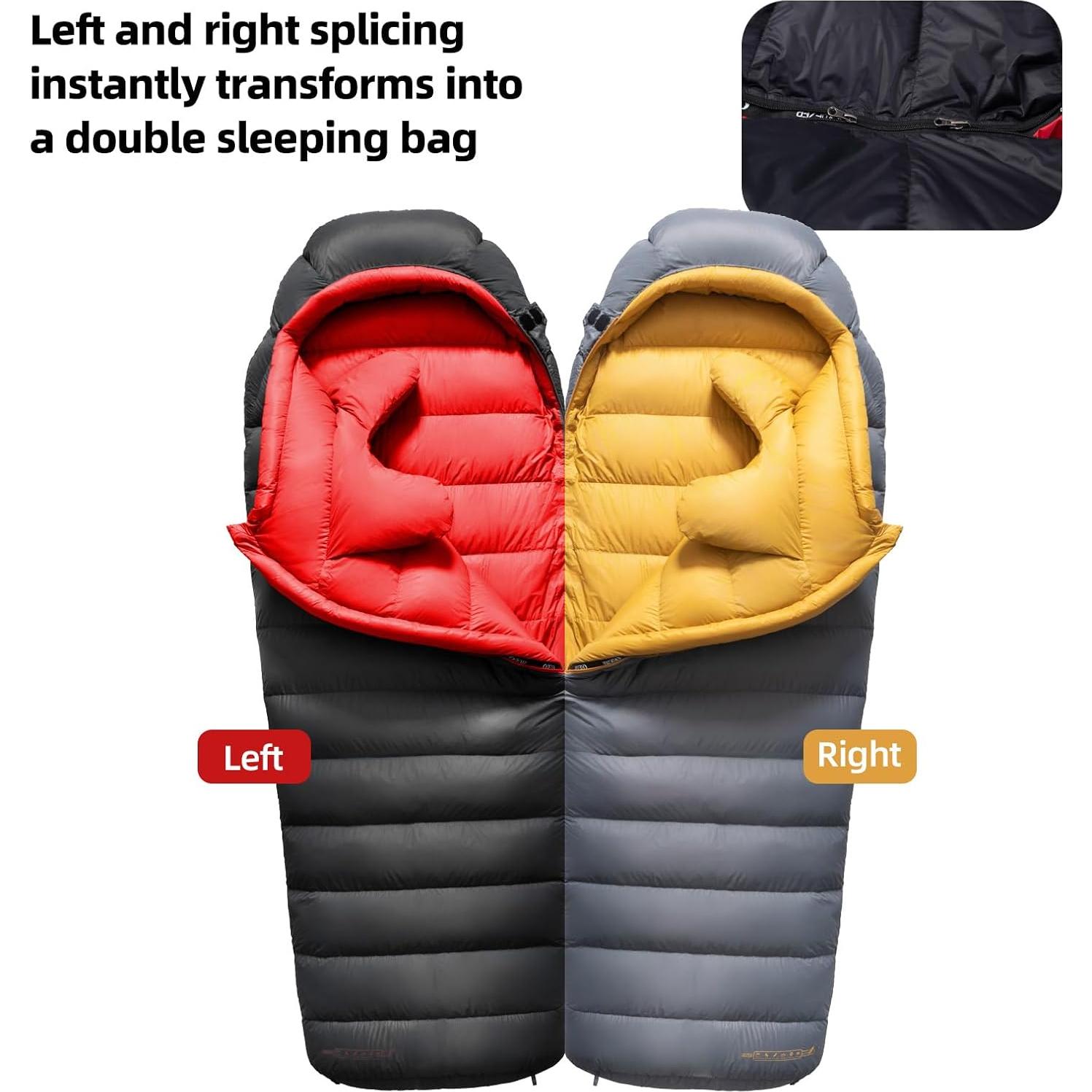 Saco de Dormir QEZER Plumas 620FP 0°C Ultraligero Negro