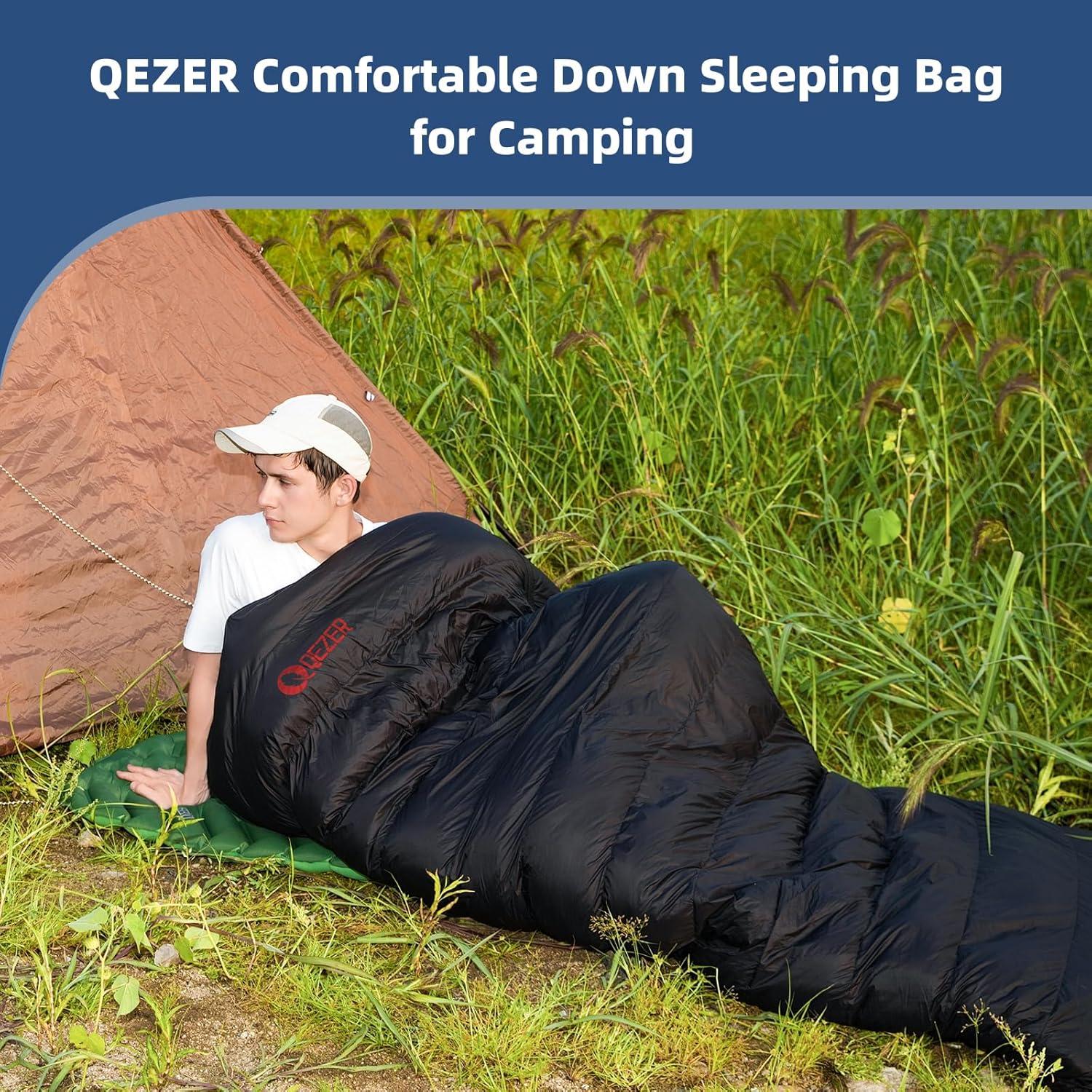 Saco de Dormir QEZER Plumas 620FP 0°C Ultraligero Negro