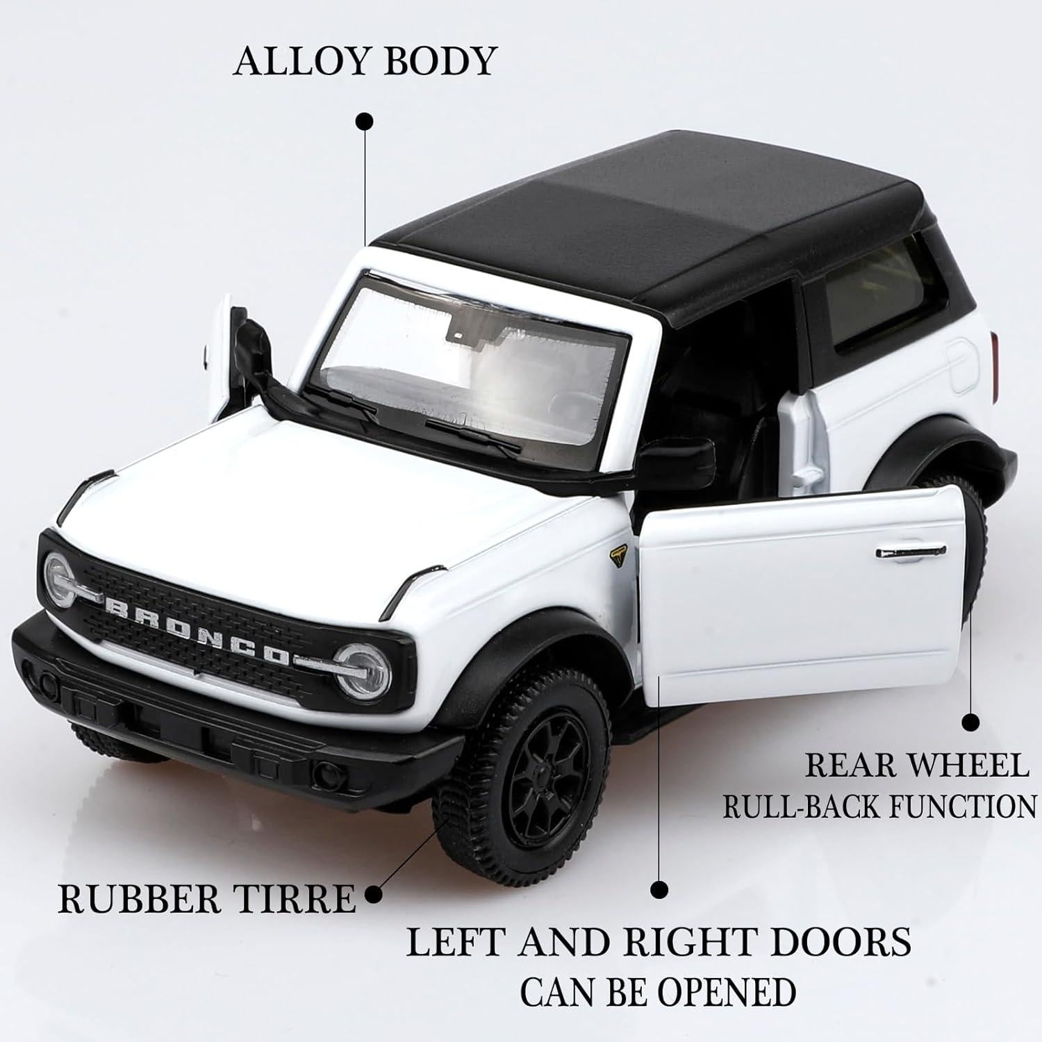 Coche de metal Ford Bronco 2dr a escala 1/36 - Juguete retroceso