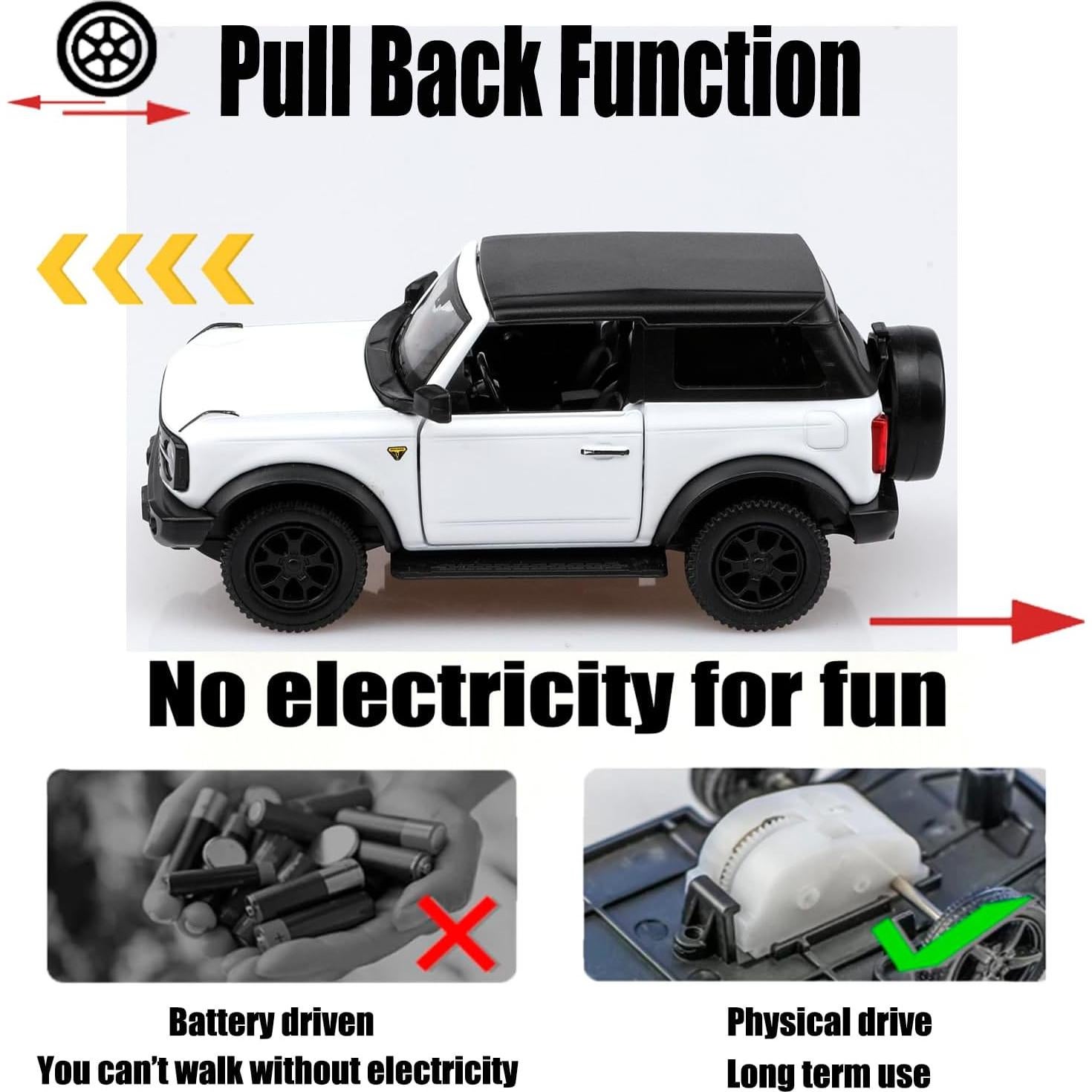 Coche de metal Ford Bronco 2dr a escala 1/36 - Juguete retroceso