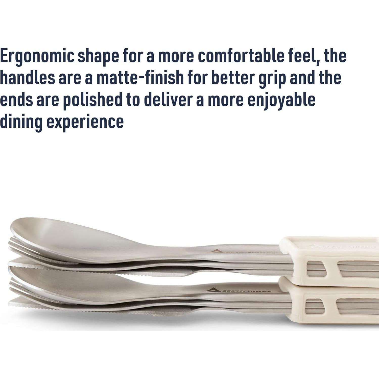 Sea to Summit Detour Stainless Steel Camp Cutlery Set, 2 Person (2 Knives, Forks, Spoons, w/Silicone Keeper)