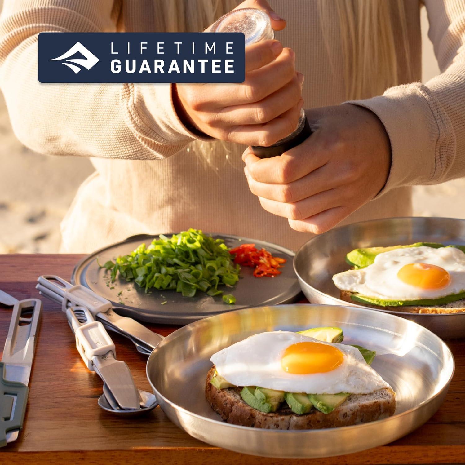 Sea to Summit Detour Stainless Steel Camp Cutlery Set, 2 Person (2 Knives, Forks, Spoons, w/Silicone Keeper)