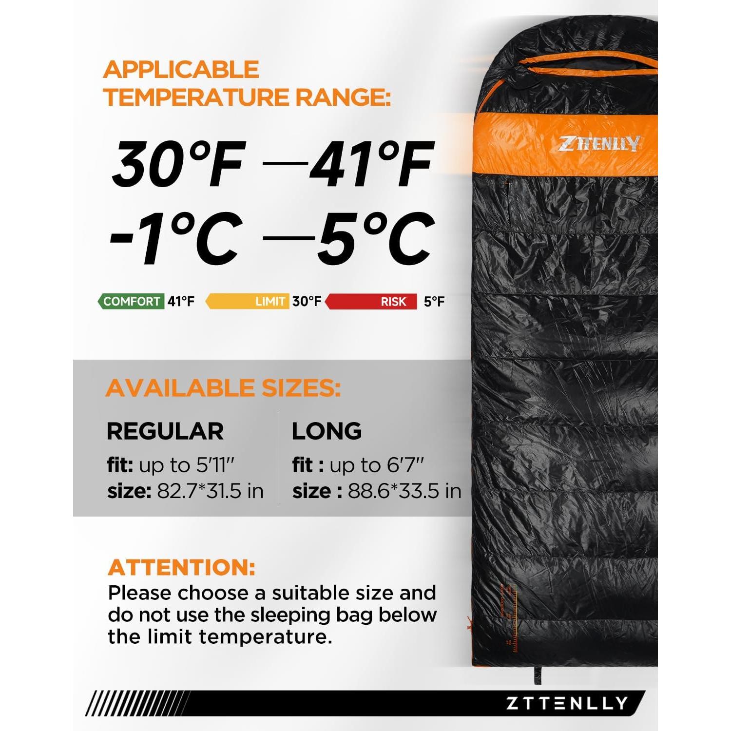 Saco de Dormir ZTTENLLY de Plumas 0/20/30°C - Compacto y Ligero