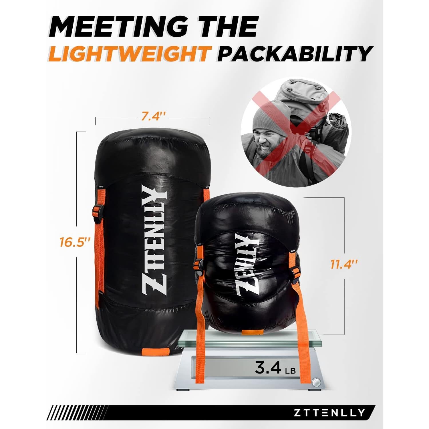 Saco de Dormir ZTTENLLY de Plumas 0/20/30°C - Compacto y Ligero