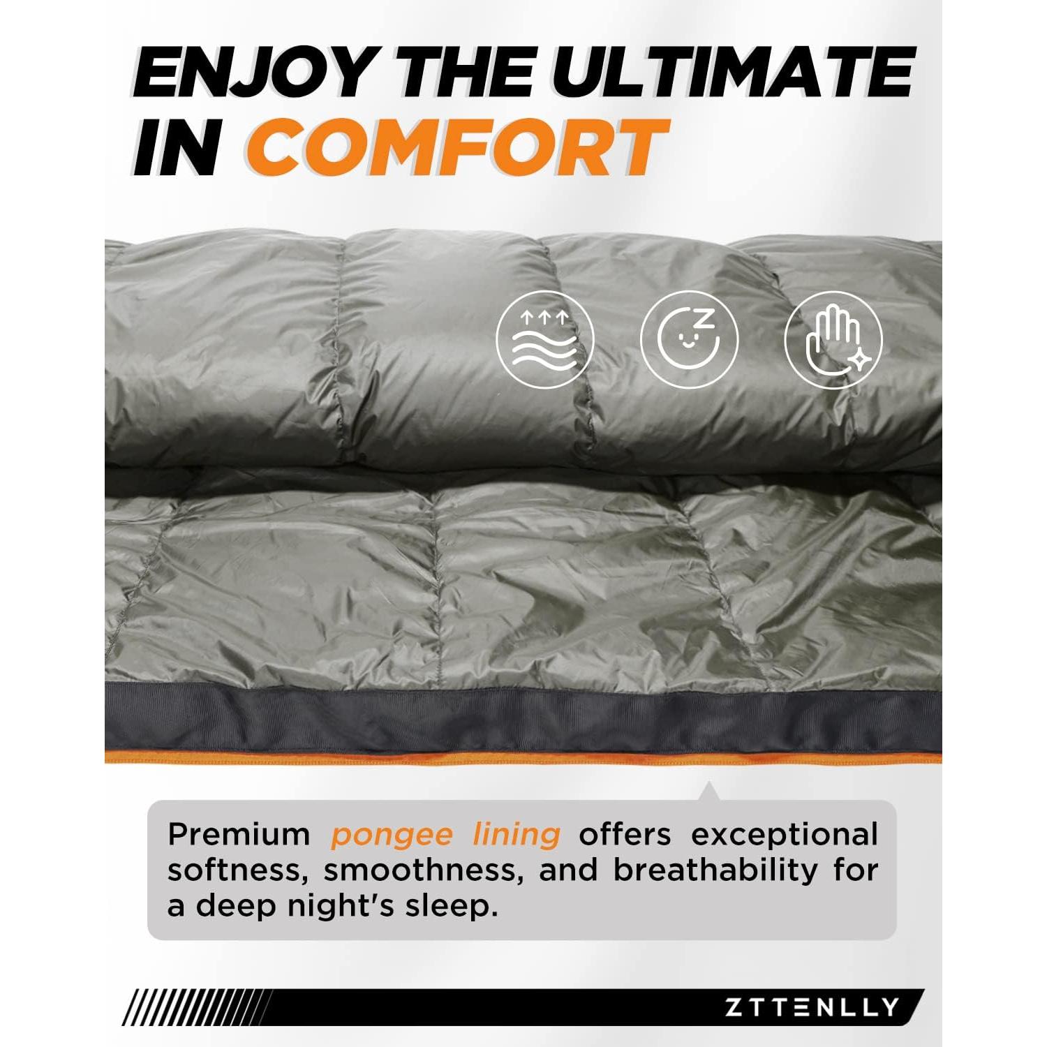 Saco de Dormir ZTTENLLY de Plumas 0/20/30°C - Compacto y Ligero