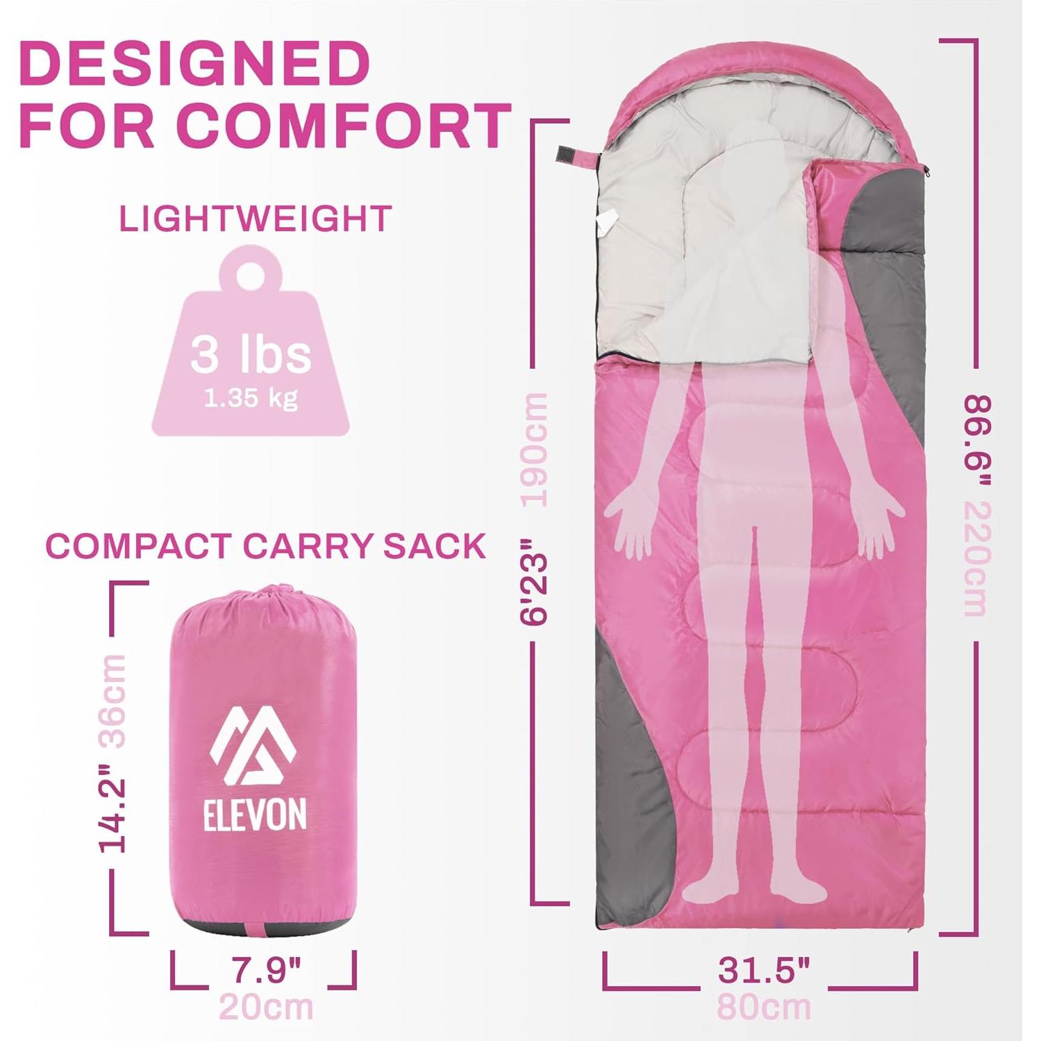 Saco de dormir Elevon 3-4 estaciones ligero y compacto 220x80cm