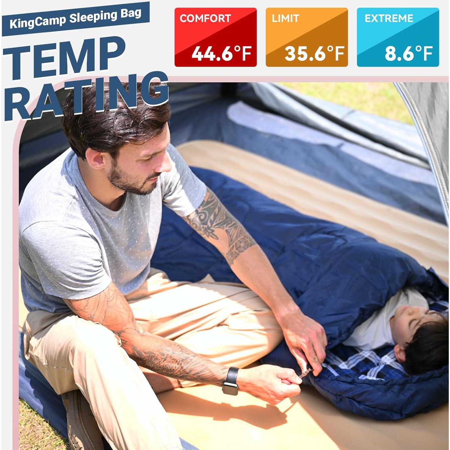 Saco de Dormir KingCamp para Niños 1.70m Impermeable Franela