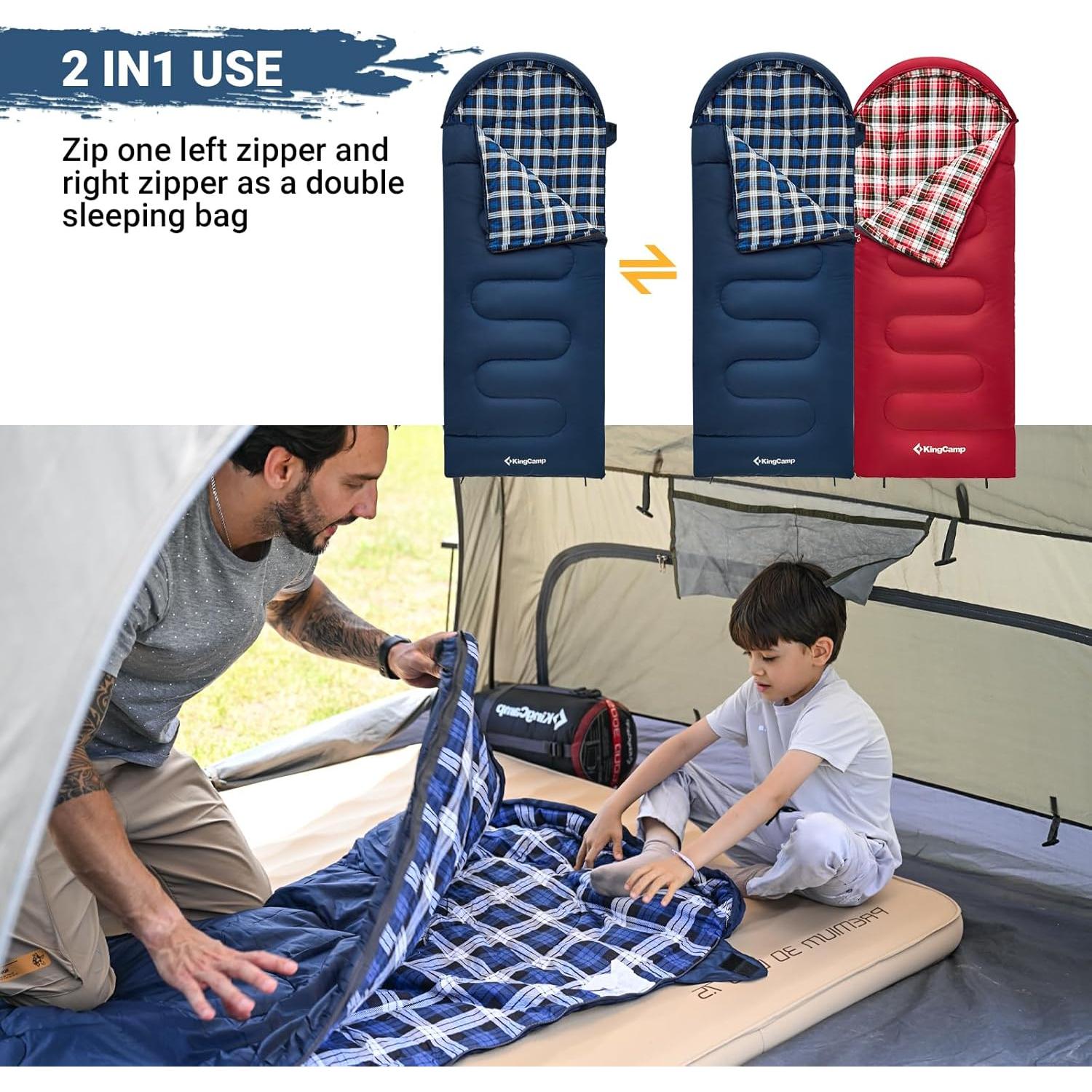 Saco de Dormir KingCamp para Niños 1.70m Impermeable Franela