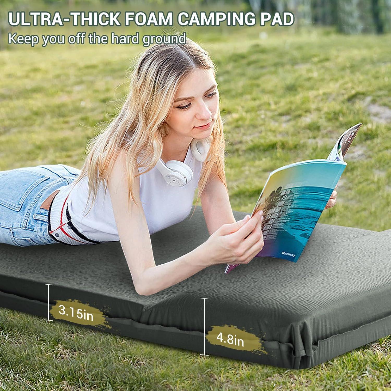 Self Inflating Sleeping Pad, 3.15" Ultra-Thick Memory Foam Camping Pad with Pillow Fast Inflating in 20s Insulated Camping Mattress Pad 4-Season Camp Sleeping Mat for Camp/Travel/Car/Tent