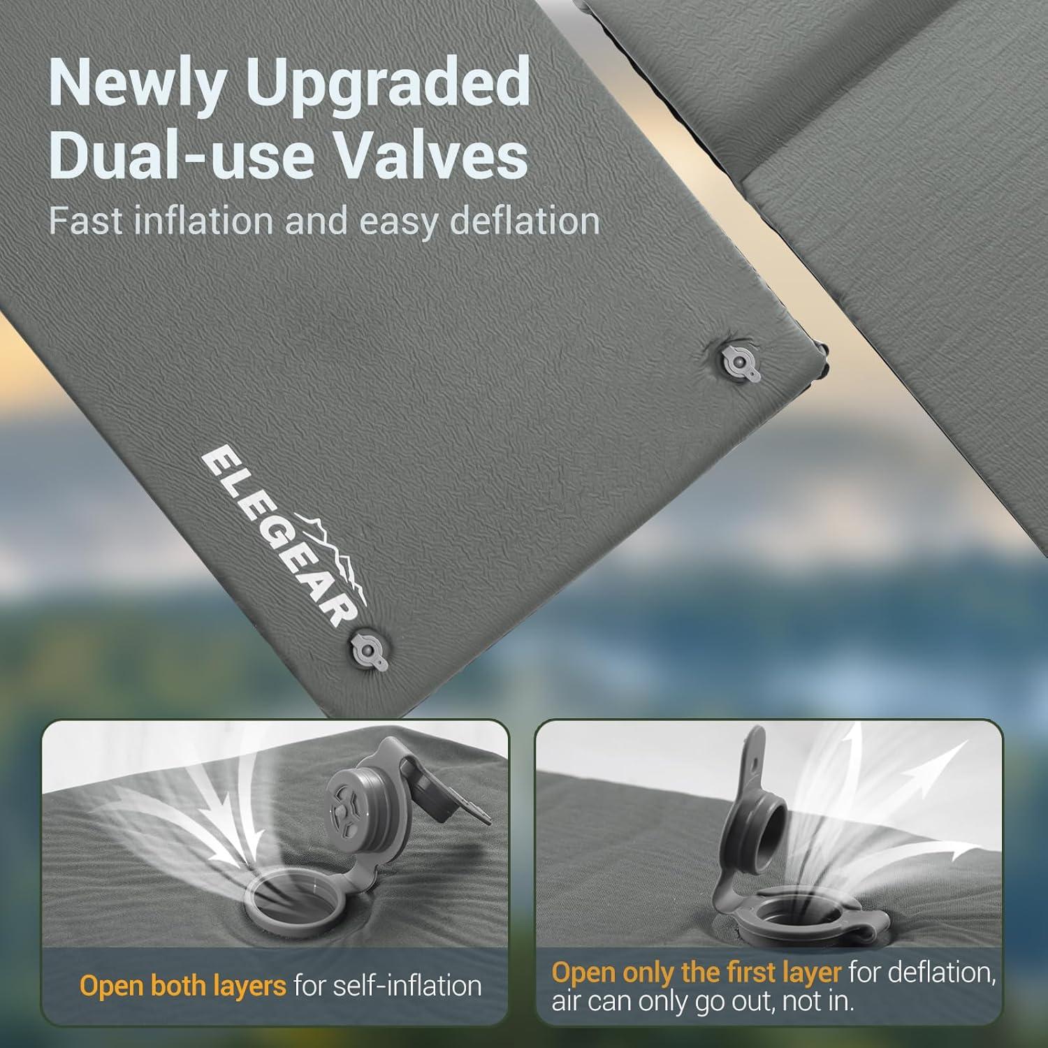 Self Inflating Sleeping Pad, 3.15" Ultra-Thick Memory Foam Camping Pad with Pillow Fast Inflating in 20s Insulated Camping Mattress Pad 4-Season Camp Sleeping Mat for Camp/Travel/Car/Tent