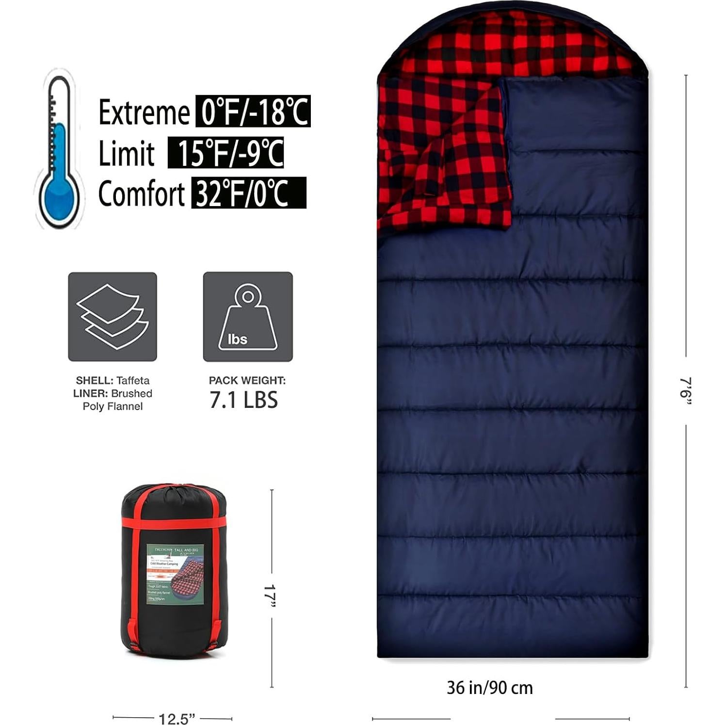 Saco de Dormir PALLYGO Invierno 0°C Franela Extra Grande