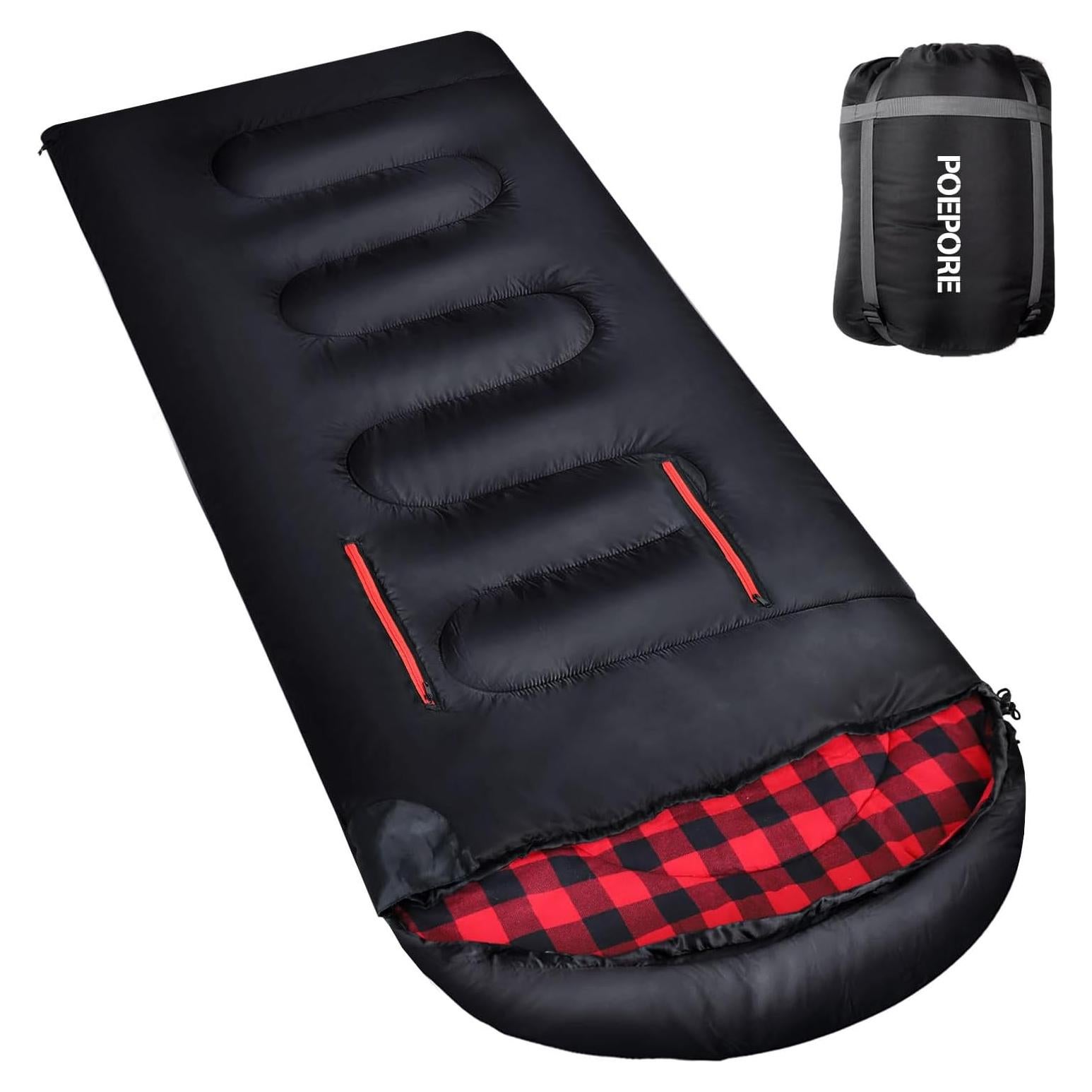 Saco de Dormir POEPORE Franela 0°C XXL Impermeable 4 Estaciones