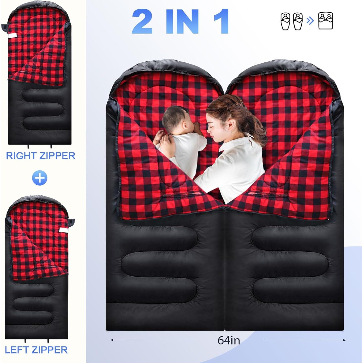 Saco de Dormir POEPORE Franela 0°C XXL Impermeable 4 Estaciones