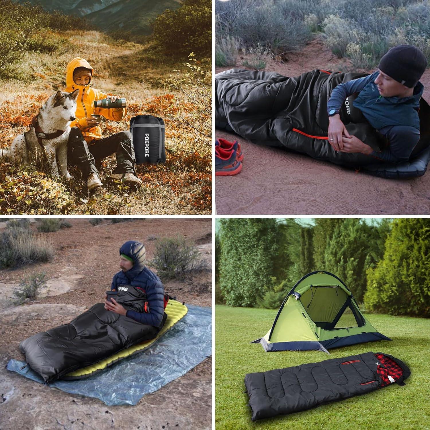 Saco de Dormir POEPORE Franela 0°C XXL Impermeable 4 Estaciones