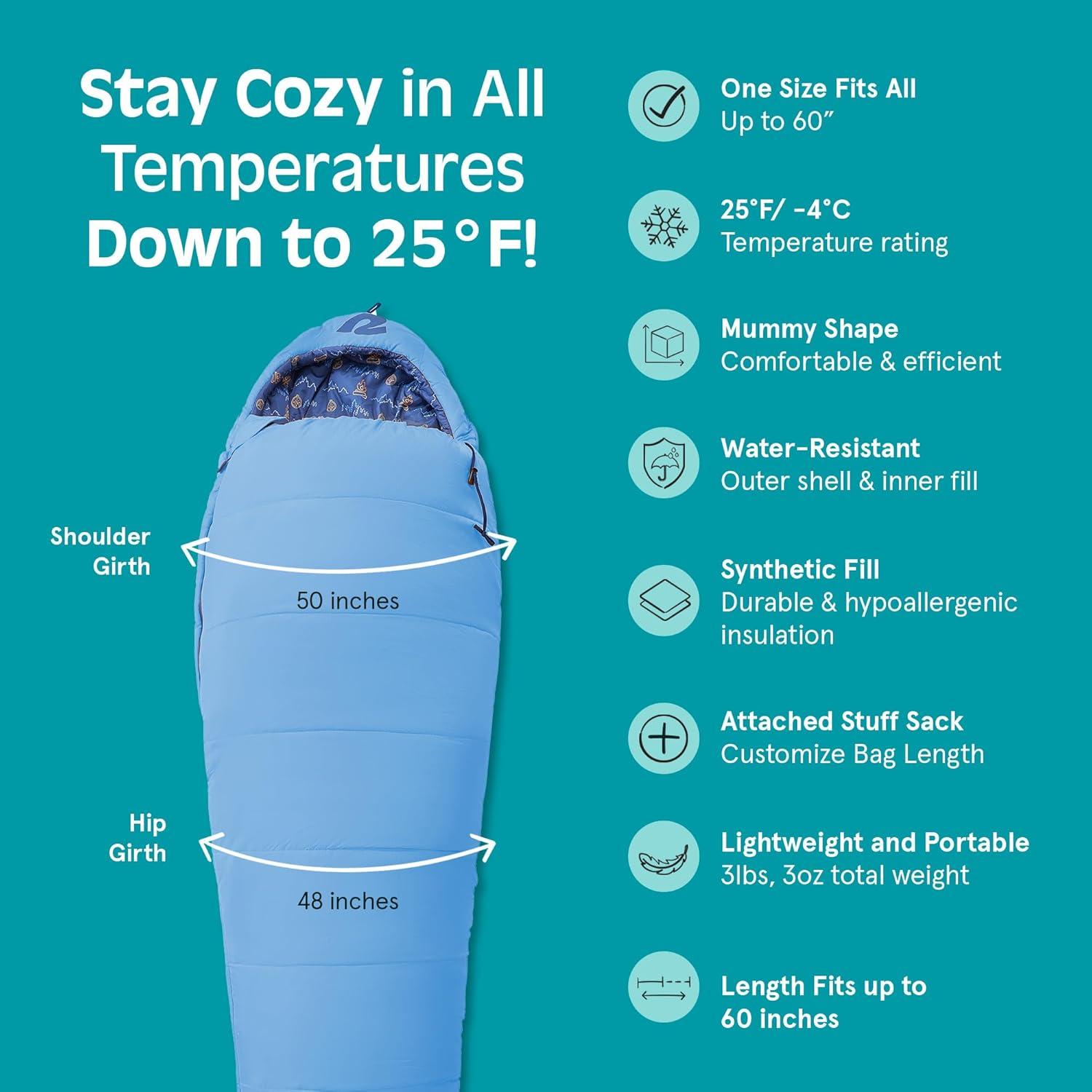 Saco de dormir mummy Retrospec Dream 25 para niños - Aislado y ligero