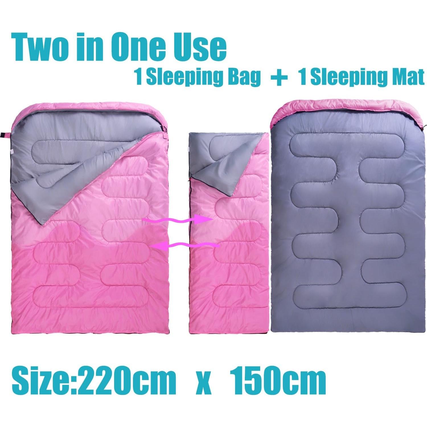 Saco de Dormir Doble HTMEYBG Rosa 220x150 cm 3 Temporadas