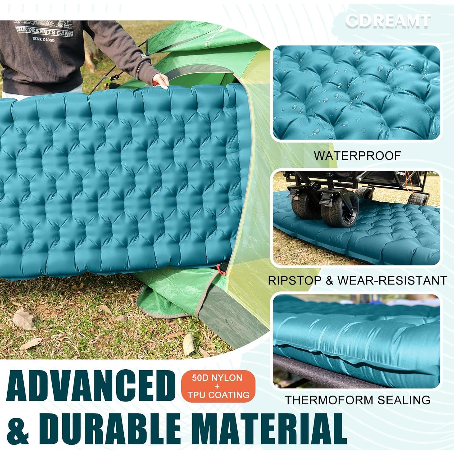 Colchón Inflable GDREAMT 4" con Almohada para Camping