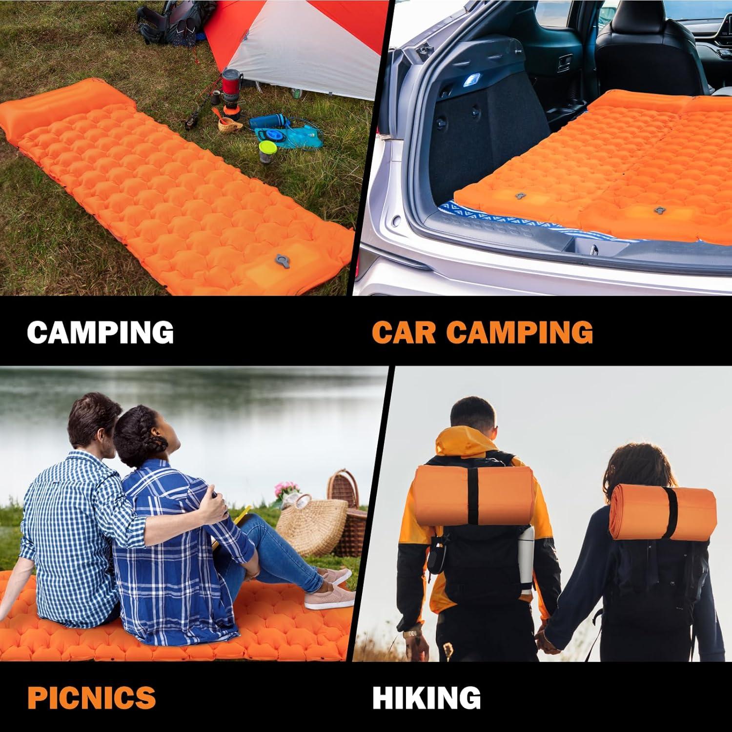 Colchoneta de Camping POWERLIX Individual Inflable con Almohada