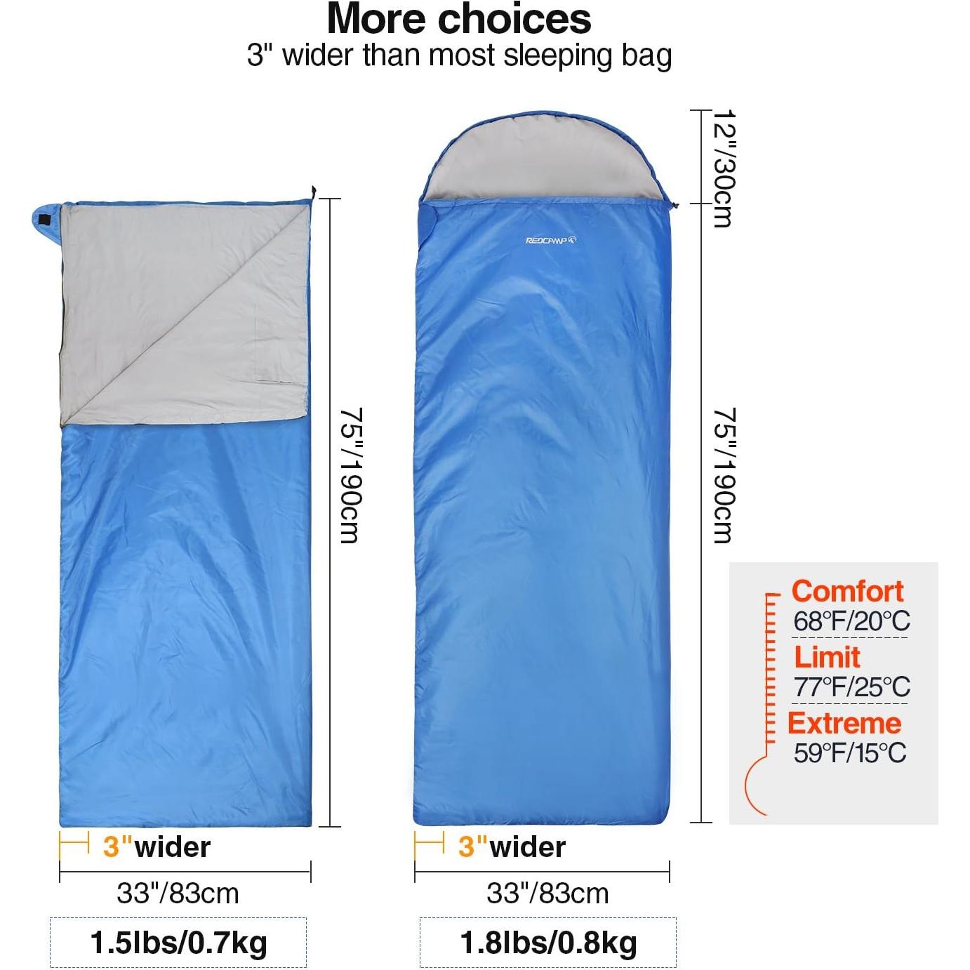 Saco de Dormir REDCAMP Ultra Ligero 190x83cm para Camping