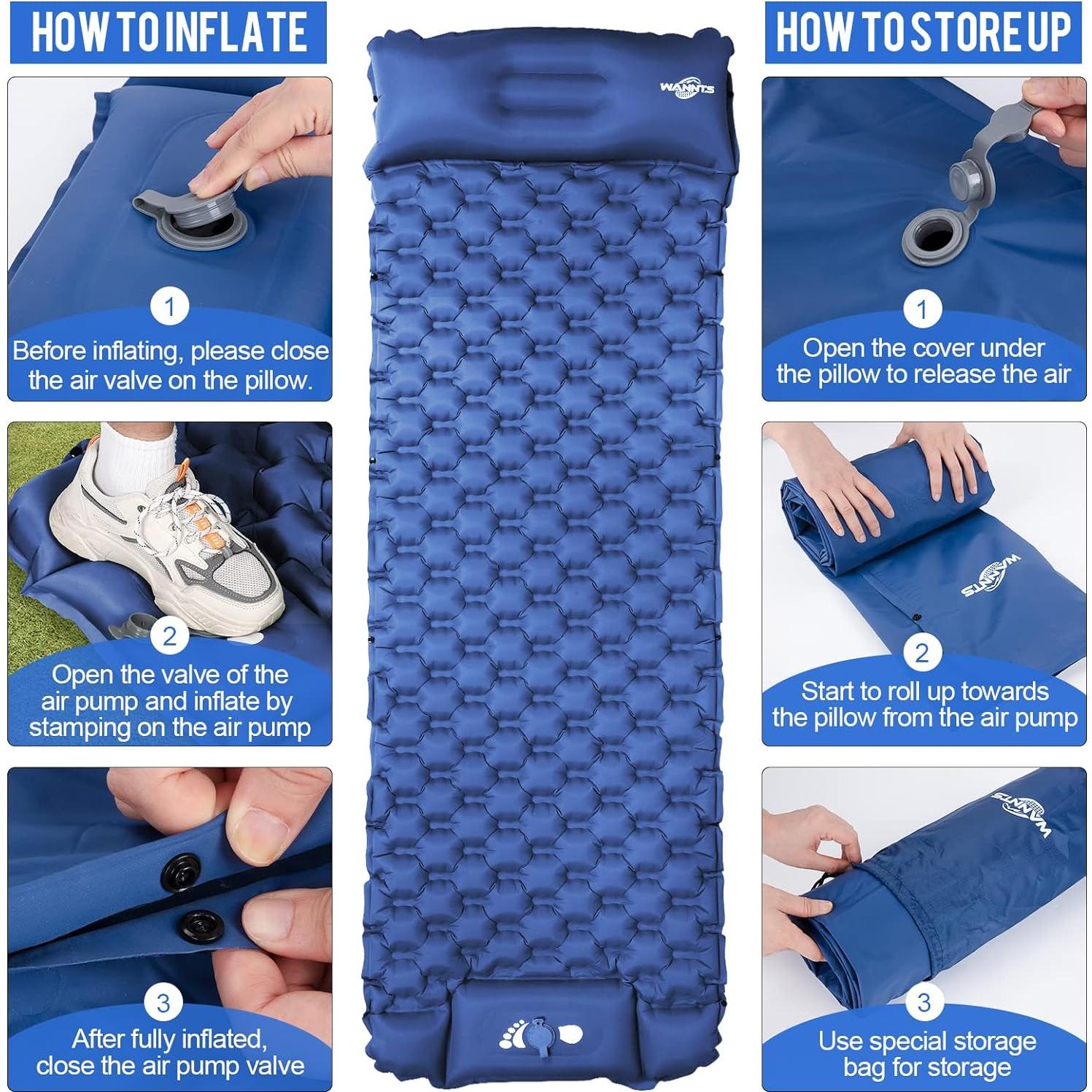 Almohadilla Inflable WANNTS para Camping 190.5x63.5cm Azul