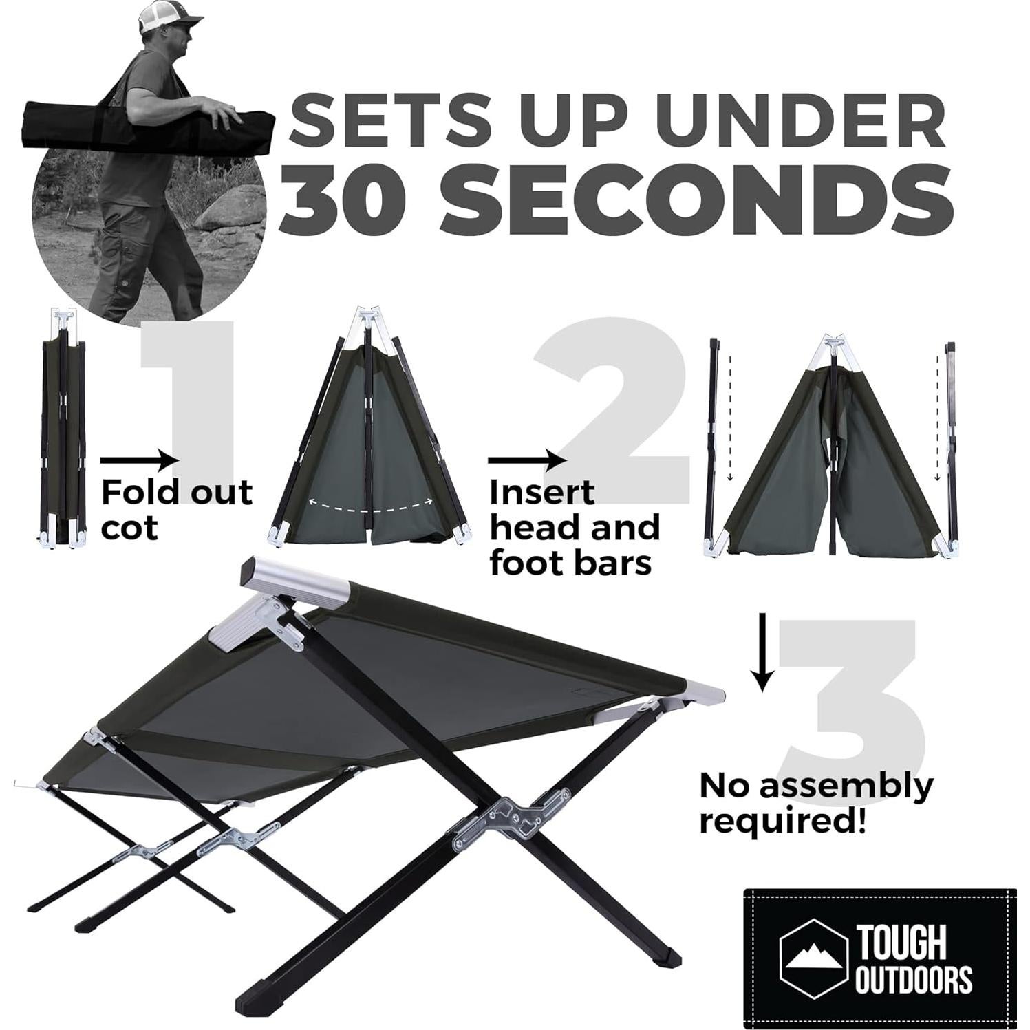 Cama de Camping Tough Outdoors XL Plegable 211x81 cm 136 kg